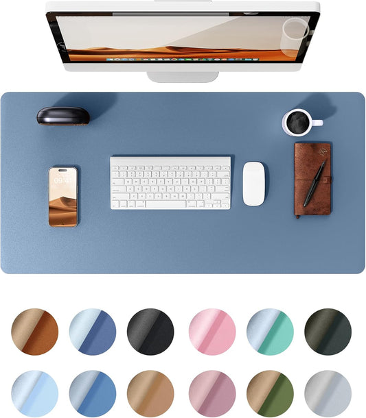 YSAGi Leather Desk Protector, Office Mat, Large Mouse Mat, Non-Slip PU Leather Blotter, Laptop Desk Pad, Waterproof Writing Pad for Office and Home (Blue, 35.4" x 17")