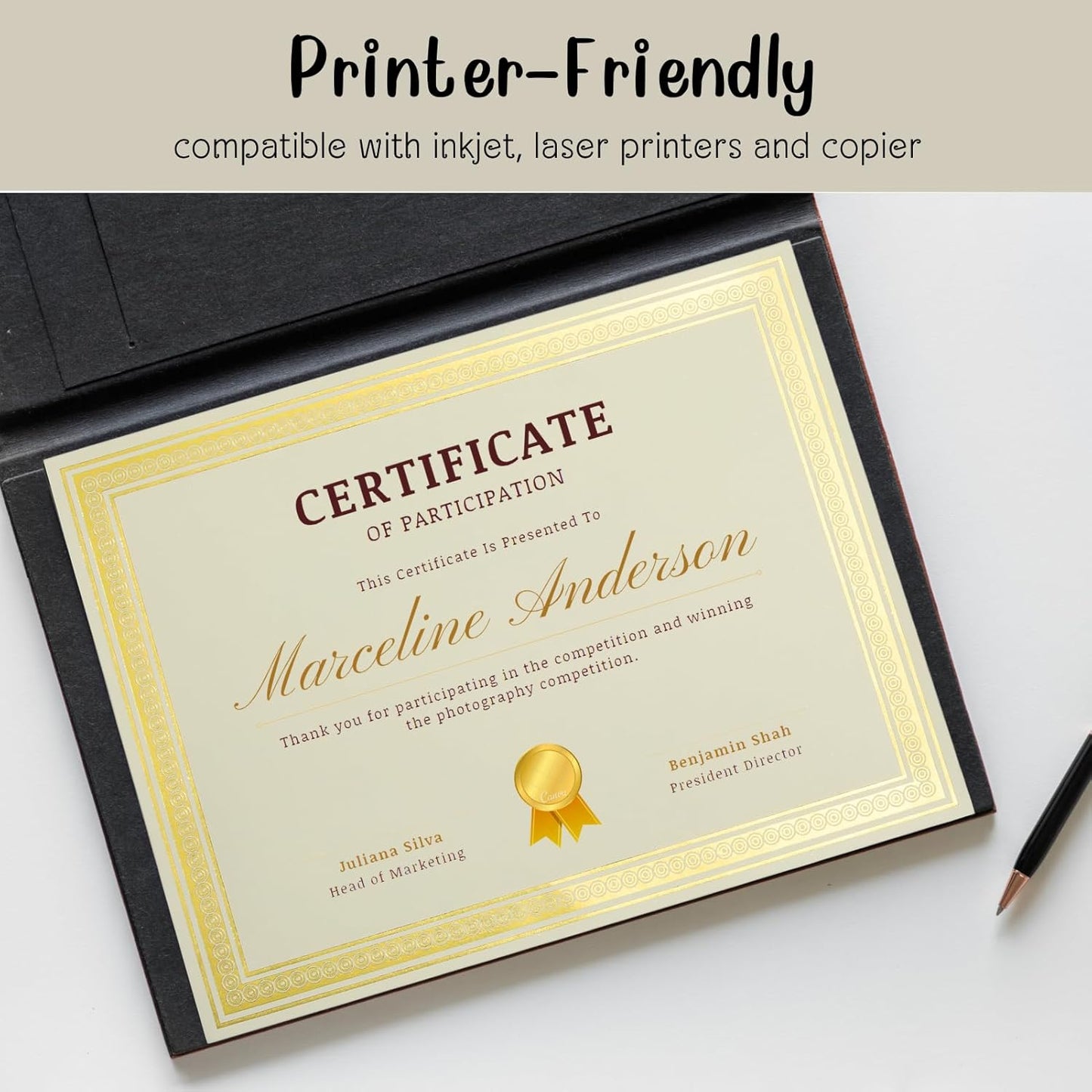 50 Count Certificate Paper 8.5 x 11 for Printing,Blank Gold Foil Border,Award Certificate Paper for Business,Graduation Diploma,School and Achievement (Ivory)