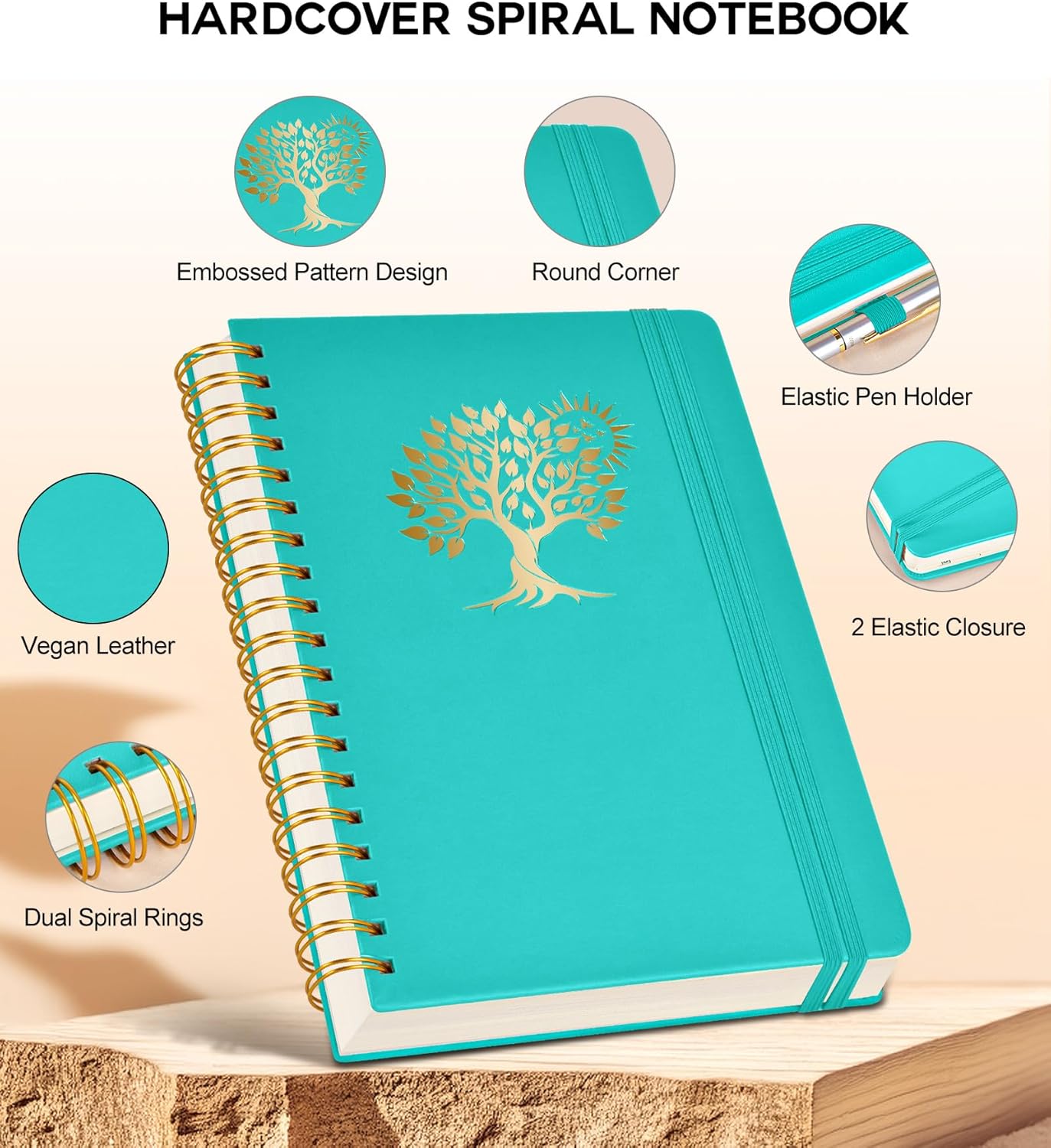 Large Spiral Notebook Journal for Women Men - 300 Numbered Lined Pages, College Ruled,B5 Hardcover Spiral Bound Notebook for School, Work, Note Taking, Writing, Leather Spiral Journal 7"x10"