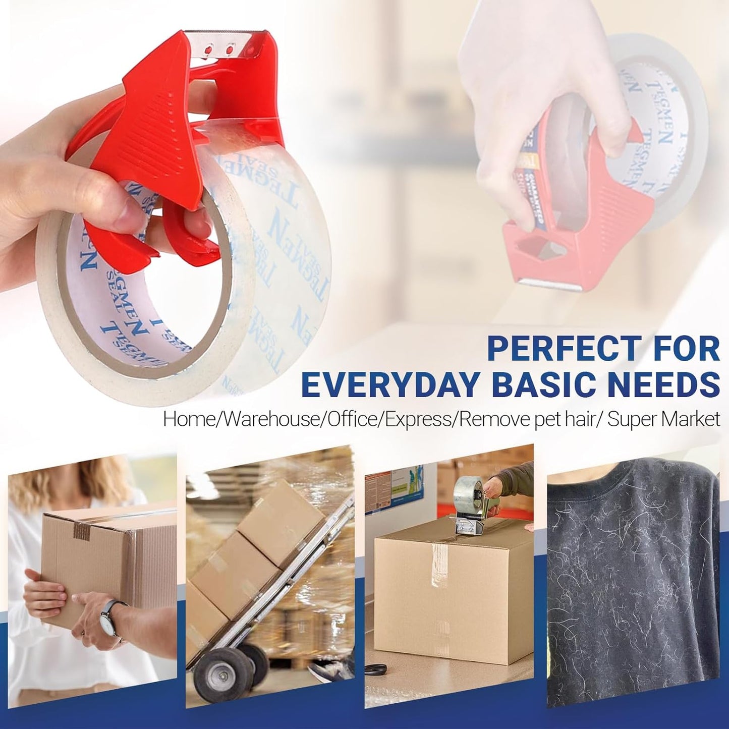 Heavy Duty Clear Packing Tape with Dispenser Combo for Shipping, Moving & Storage,Thicker Clear Packing Tape, 1.88 inches Wide, 60 Yards Per Roll, 12 Pack 720 Total Yards
