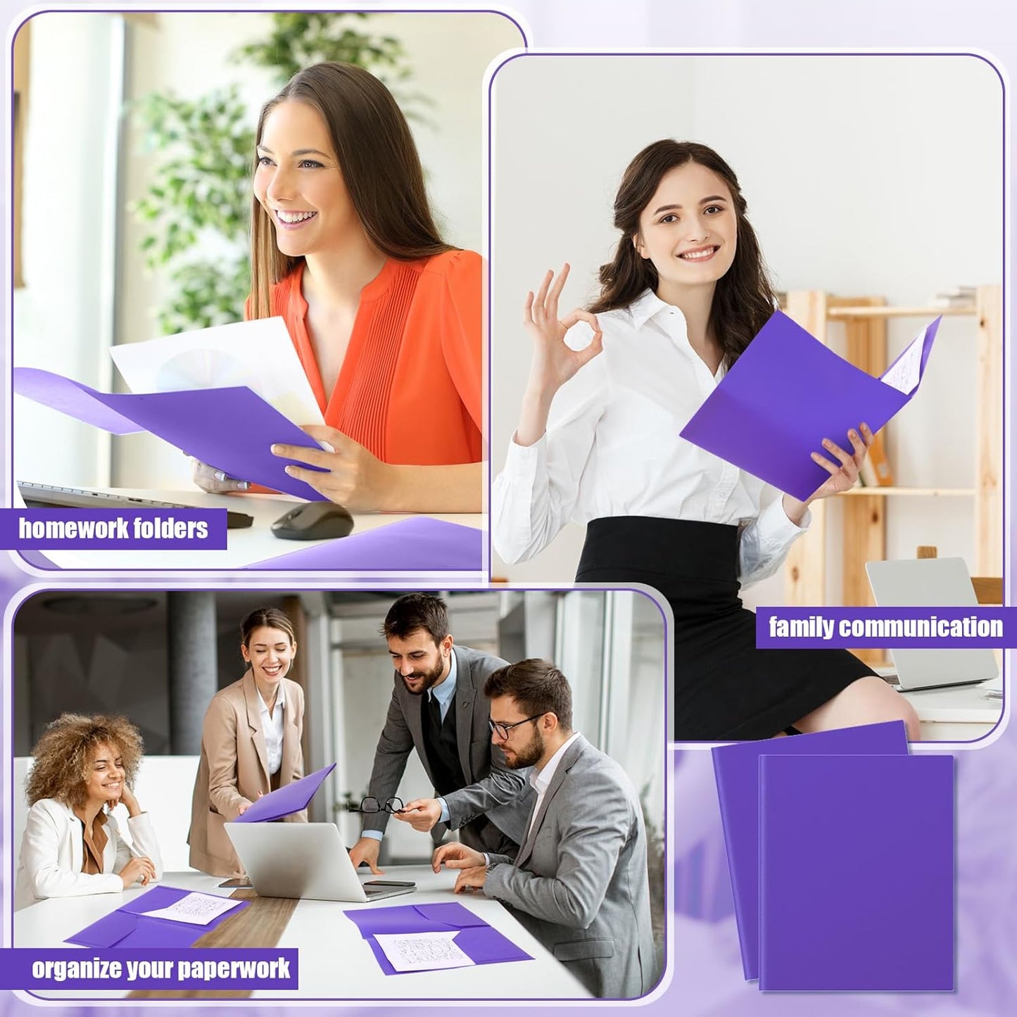 Gueevin 72 Pcs Two Pocket Folders Bulk Plastic File Folder with 2 Pockets Letter Size Paper Heavy Duty Durable Portfolios Case for Home Office School Business 11.61 x 9.45 Inch (Purple)