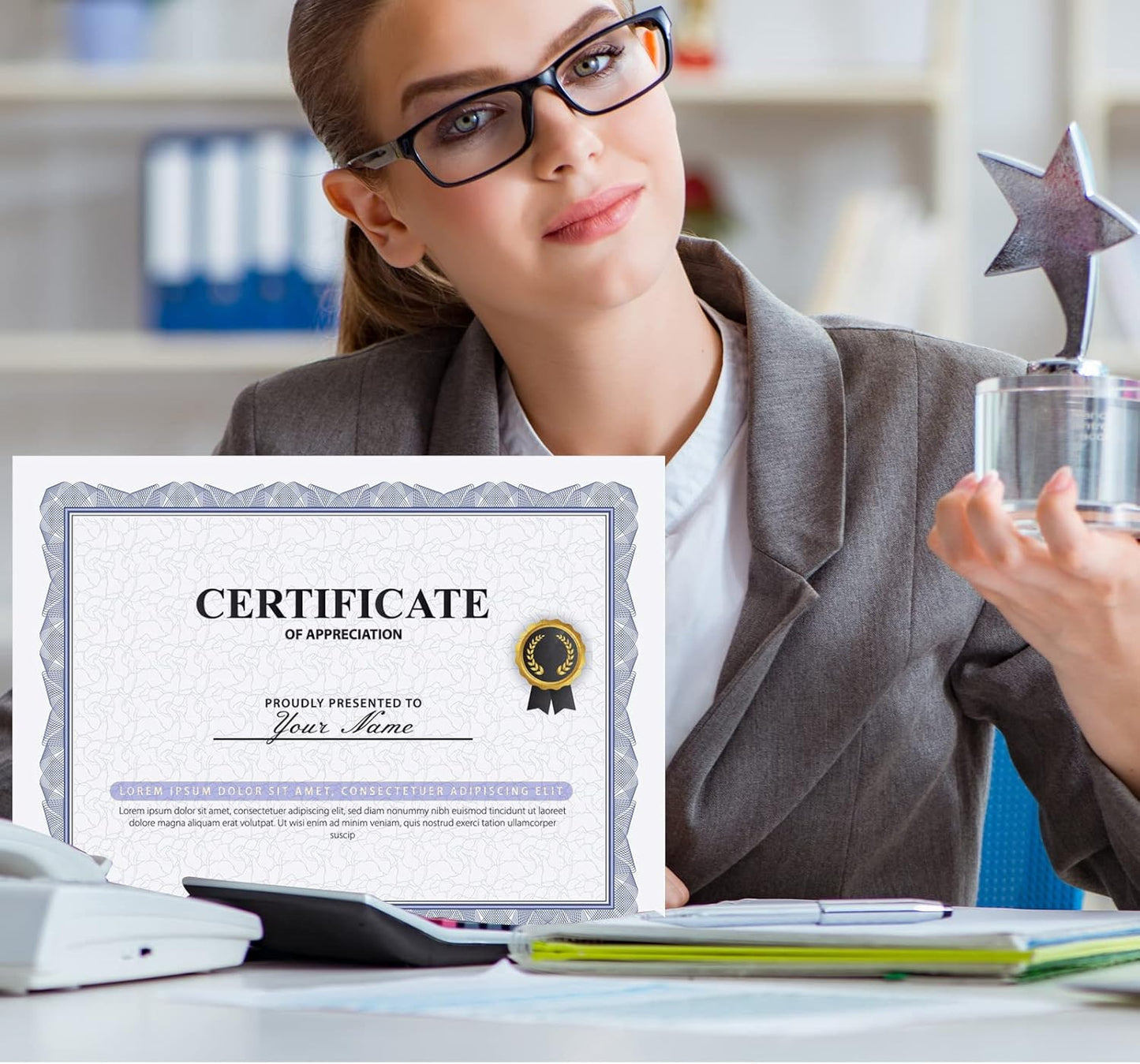 Panelee 300 Sheets Award Certificate Paper with Blue Border, Letter Size, 8.5 x 11 Inches, Biodegradable Coated Paper for Laser & Inkjet Printers