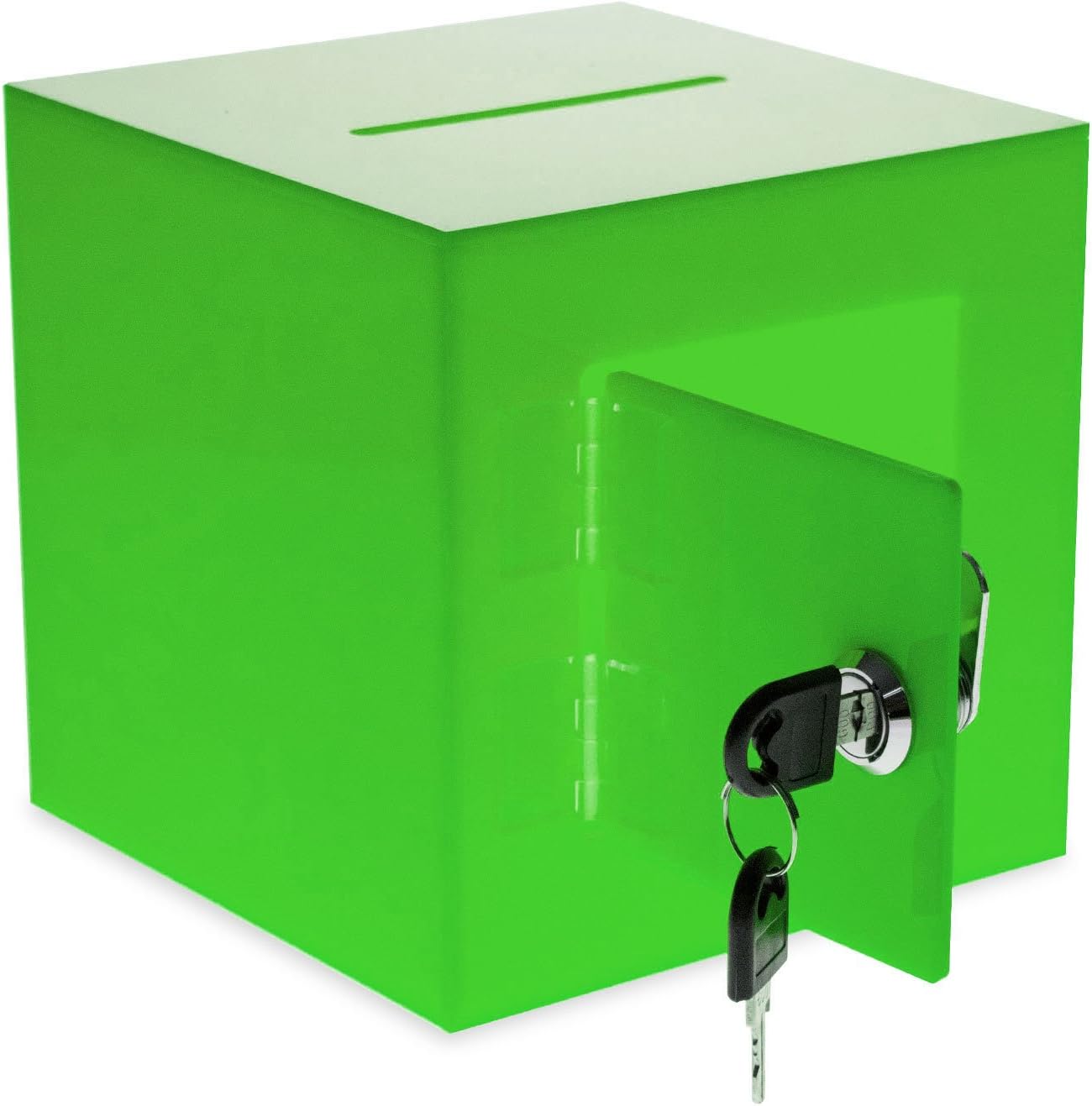 Source One Premium Acrylic Cube Donation Box with Deluxe Rear Open Door and Cam Lock Suggestion Box (6 Inch, Green)