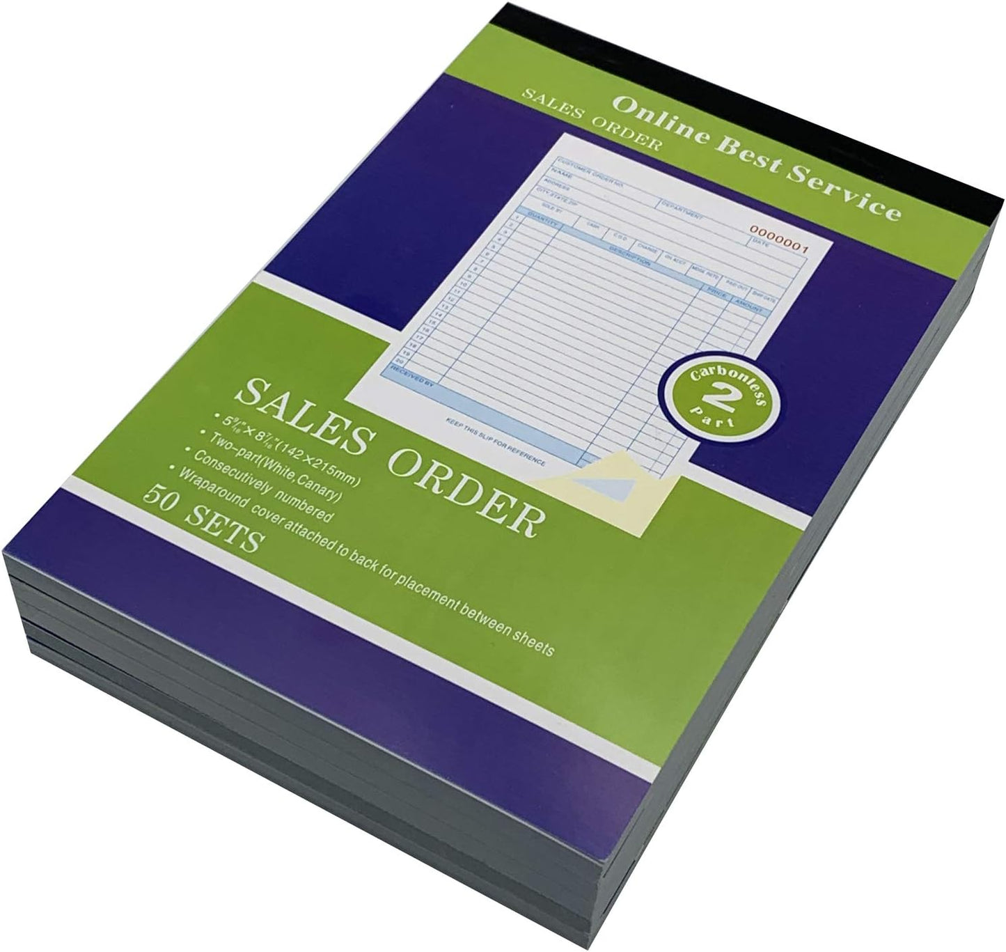 10 Pack Large Sales Order Book Receipt Invoice Duplicate Carbonless 50 Sets 5-9/16" X 8-7/16 (142X215mm) (10 pck Large 5-9/16" x 8-7/16")