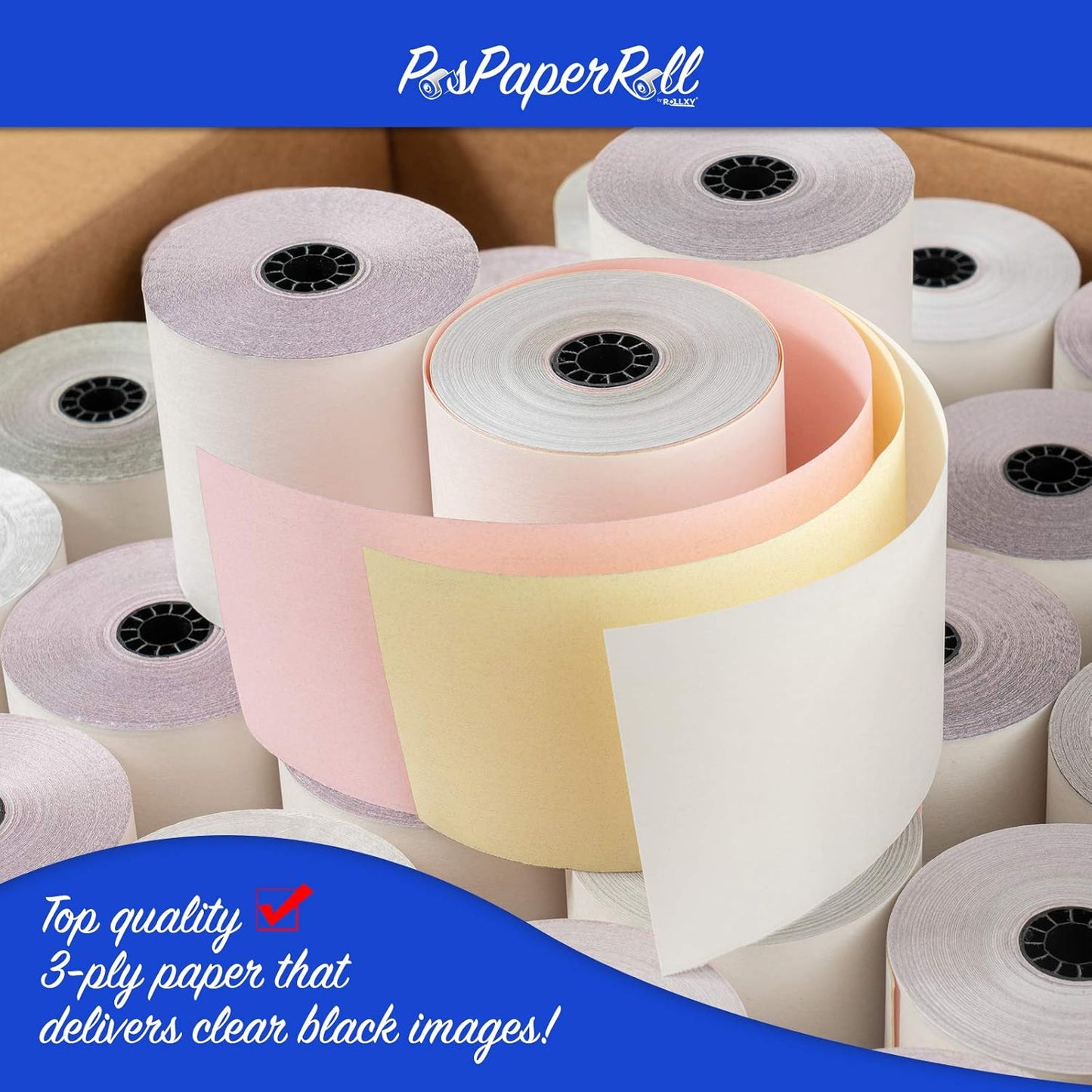 3" x 65' 3 PLY WHITE/CANARY/PINK CASH REGISTER PRINTER POS PAPER ROLL 50 ROLLS/CASE