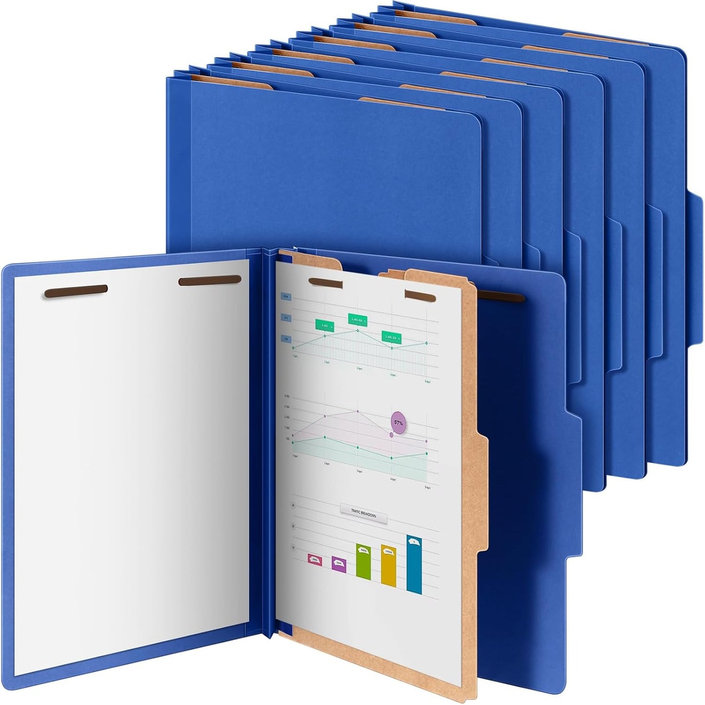12 Pcs Classification Folders Letter Size, 1 Divider Pressboard File Folder with Fasteners, Expanding File Organizer Bulk for Teachers, Clergy, Office, Church, Christmas Donations (Dark Blue)