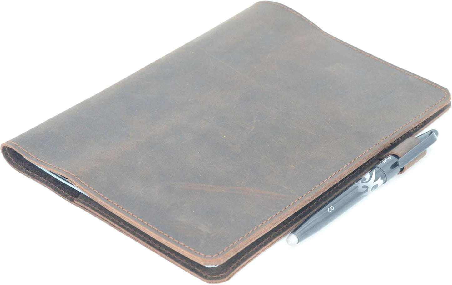 JJNUSA Compatible with Rocketbook Cover Smart Business Genuine Leather Notebook Cover for Everlast, Fusion, Wave, Moleskin A5 with Pen Loop & Business Card Holder, Executive 6" x 8.8" Darbrown