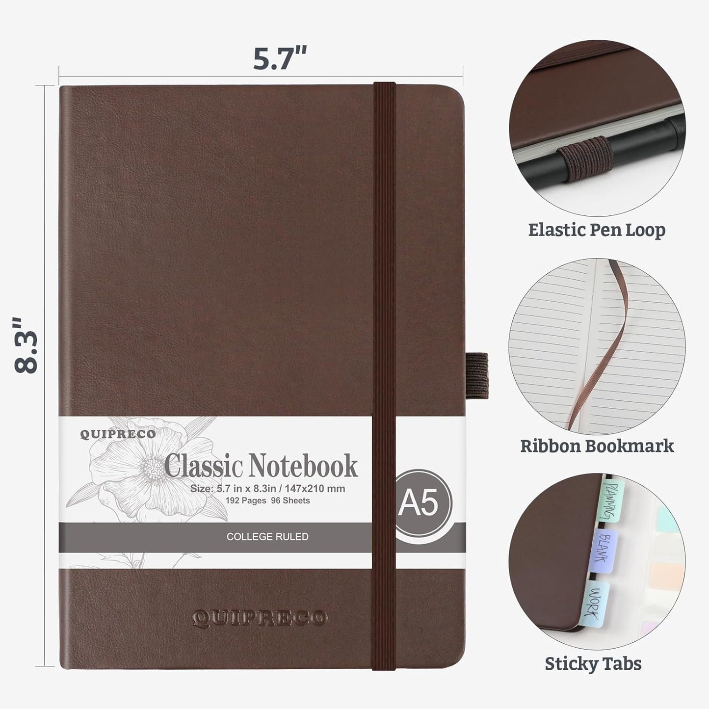 Hardcover Lined Bullet Dotted Journal Notebook, A5 140 192 Pages 100 120Gsm Paper College ruled for School,Work,Travel,and Daily Planning，5.7''*8.3'' (12, Brown, A5 Lined)