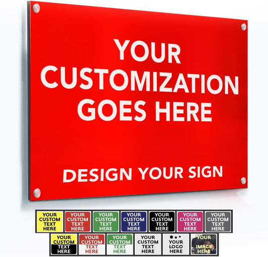 Custom Outdoor Metal Signs - Personalized Aluminum Business Signs, Waterproof, White Aluminum (Red Background, 10x7 In)