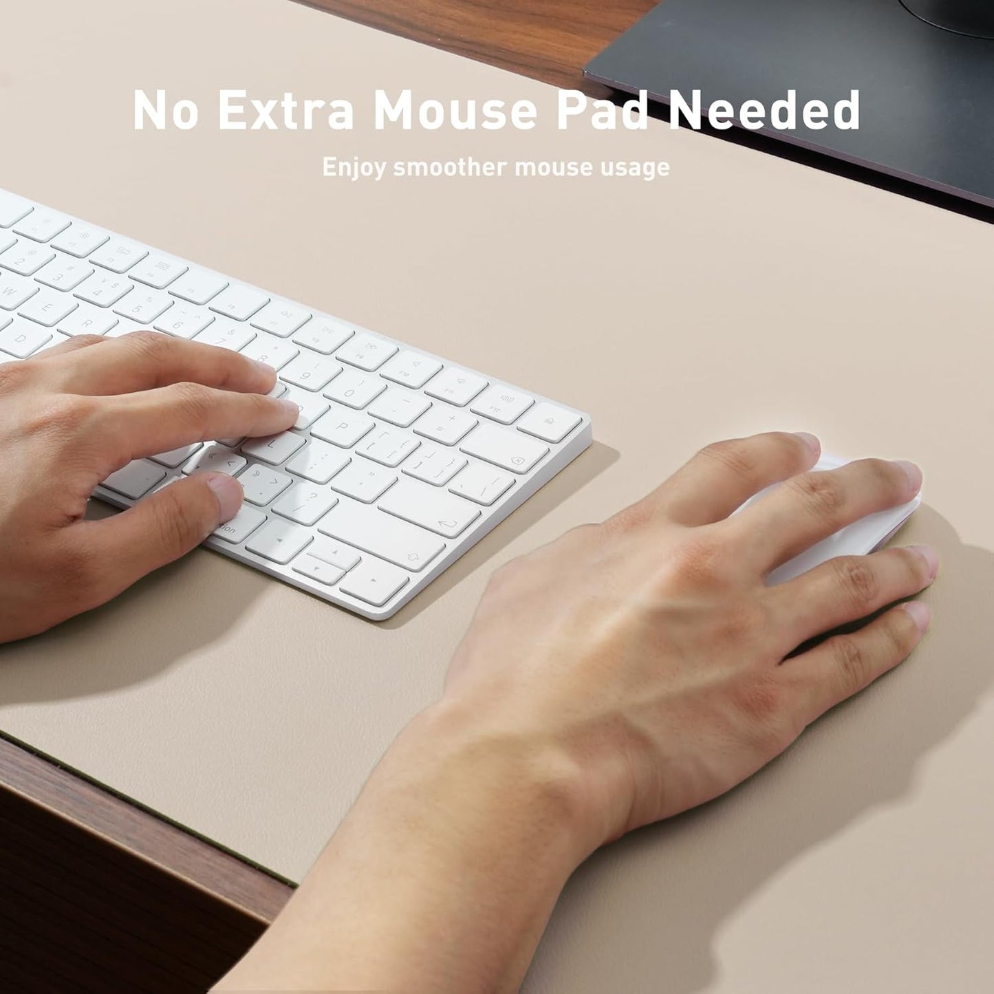 Aothia Large PU Leather Desk Pad Protector – Non-Slip Mouse Pad & Writing Mat for Office/Home, Waterproof, Easy to Clean(48" x 17", Eggshell)