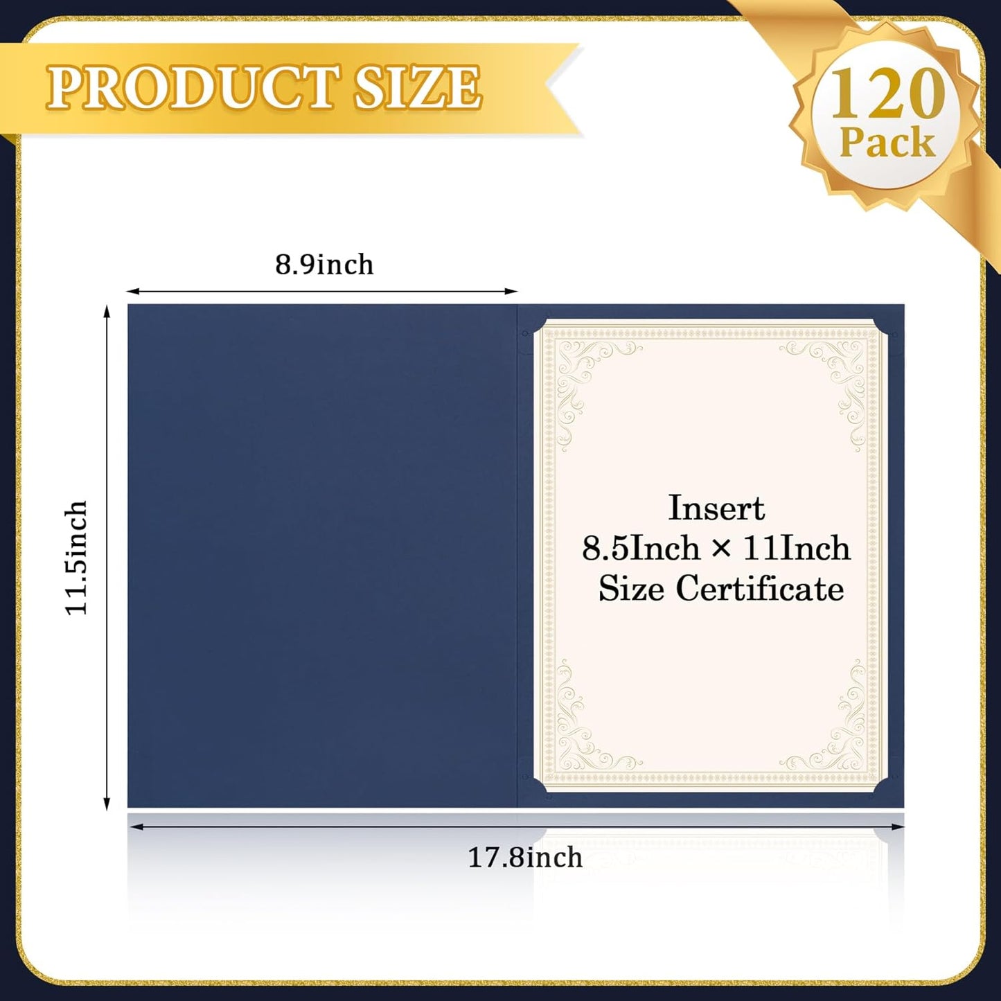 Ndsox 120 Packs Navy Blue Certificate Holders, Graduation Diploma Holders, 350GSM, Diploma Covers with Gold Foil Border for Letter Size 8.5" x 11" Award Certificate Paper, Cardstocks and Documents