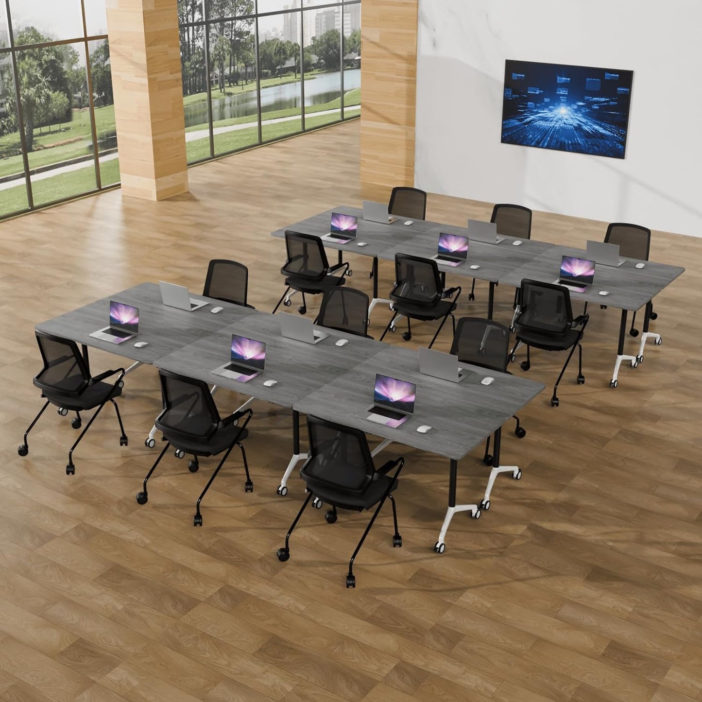 Conference Room Table with Flip-Top Design for Dynamic Meetings, Business Table Computer Desk with Heavy-Duty Frame,Foldable Seminar Meeting Tables for Home Office (4, B, 70.8IN)