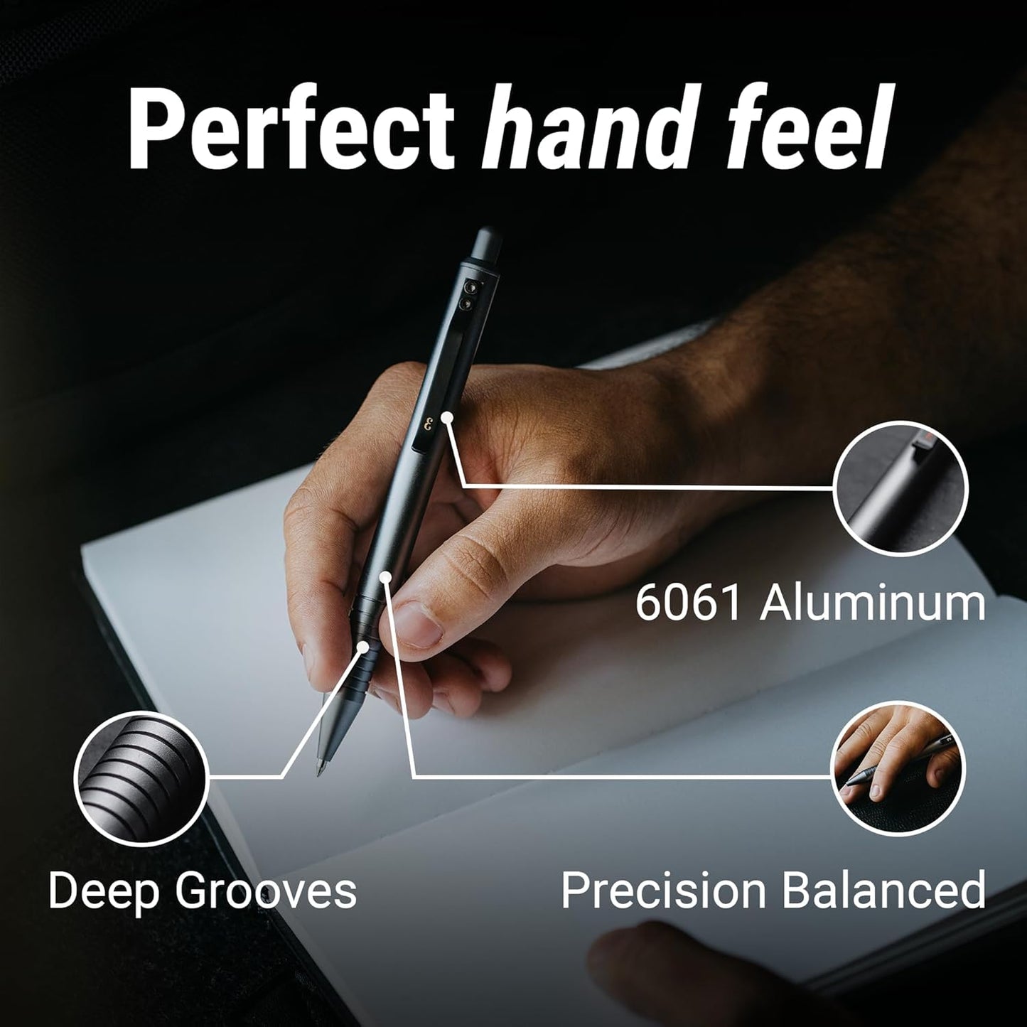 Everyman Grafton Full Click Refillable 0.7mm Ball Point Pen, Military | Sleek Anodized Aluminum EDC Pen with Deep Grooved Grip | Smooth Writing Pocket Pen for Office, Travel, Gifting & Daily Use