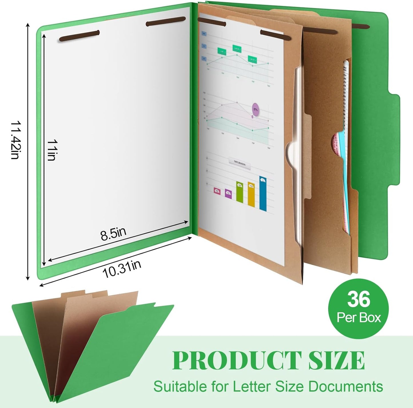 36 Pcs Classification Folders Letter Size, 2 Pocket Dividers Pressboard File Folder with Fasteners, Expanding File Organizer Bulk for Teachers, Clergy, Office, Church, Christmas (Green)