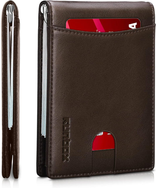 Slim Money Clip Wallets for Men RFID Blocking 11 Card Holder Minimalist Small Thin Carbon Leather Bifold Mens Front Pocket Wallet Gift Box