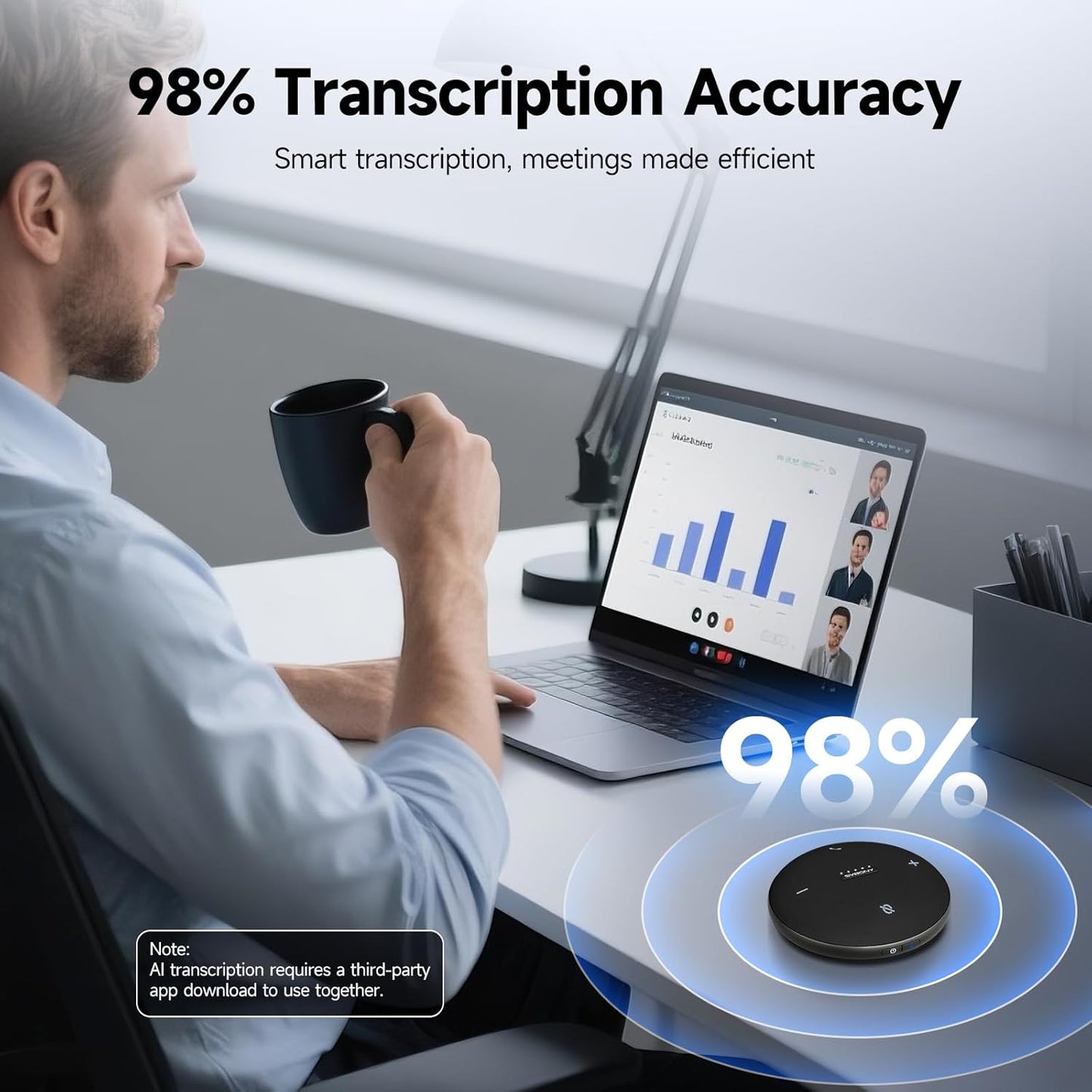 SVBONY SVHub Omni2 Conference Speaker and Microphone, Bluetooth Speakerphone with AI Transcription, 360° Voice Pickup with 4 Mic, Noise Cancellation, 10-Level Volume, USB Speaker Mic for Hmoe Office