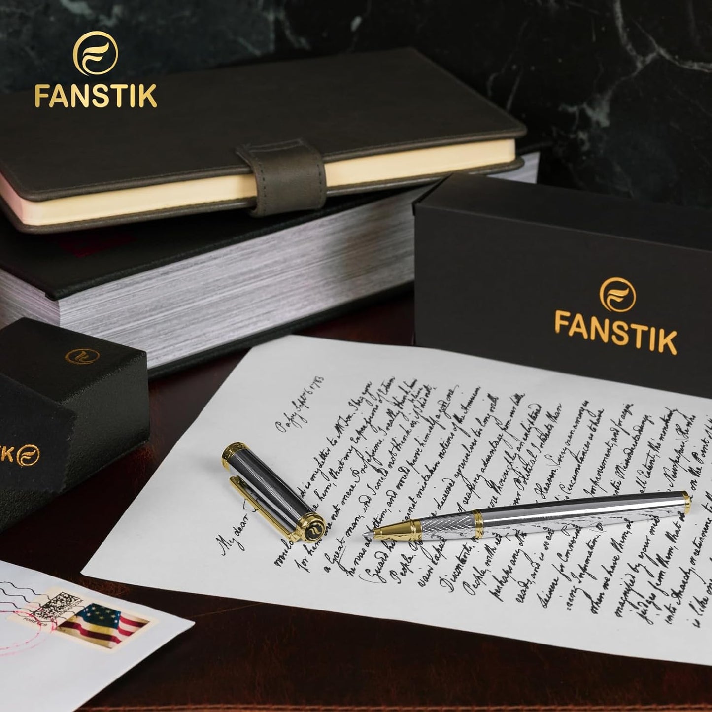 Customized Silver & Gold Luxury Rollerball pen (Made In USA) fancy gift set for women, Real 24K Gold Plating, Professional executive pen gift set for men (Lux Custom-Rollerball Silver-Gld)