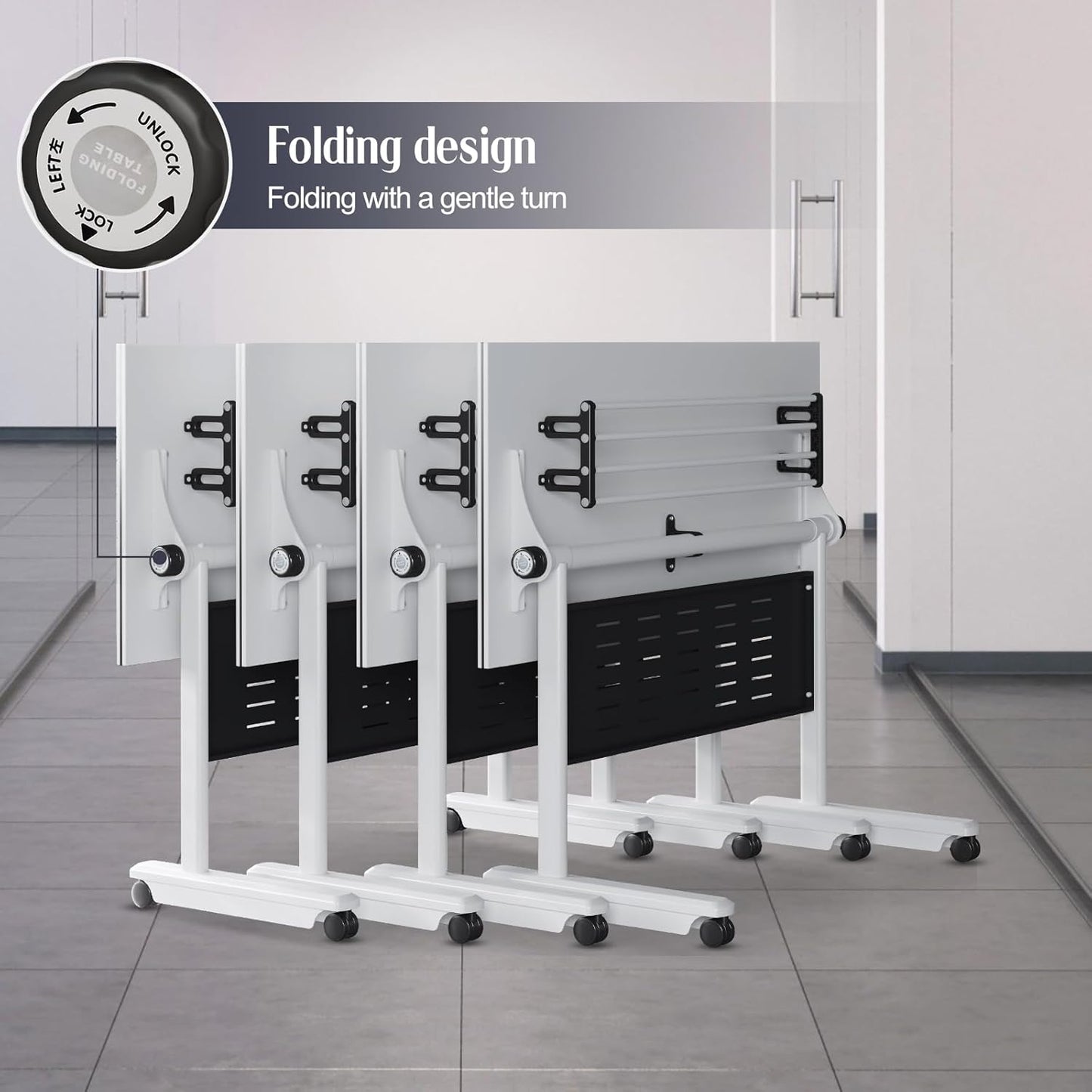 4Pack Conference Room Table, Folding Conference Table for Office Classroom, Mobile Training Tables with Casters Silent Wheels, Large Rectangular Convertible Modular Seminar Tables (L55.1in)
