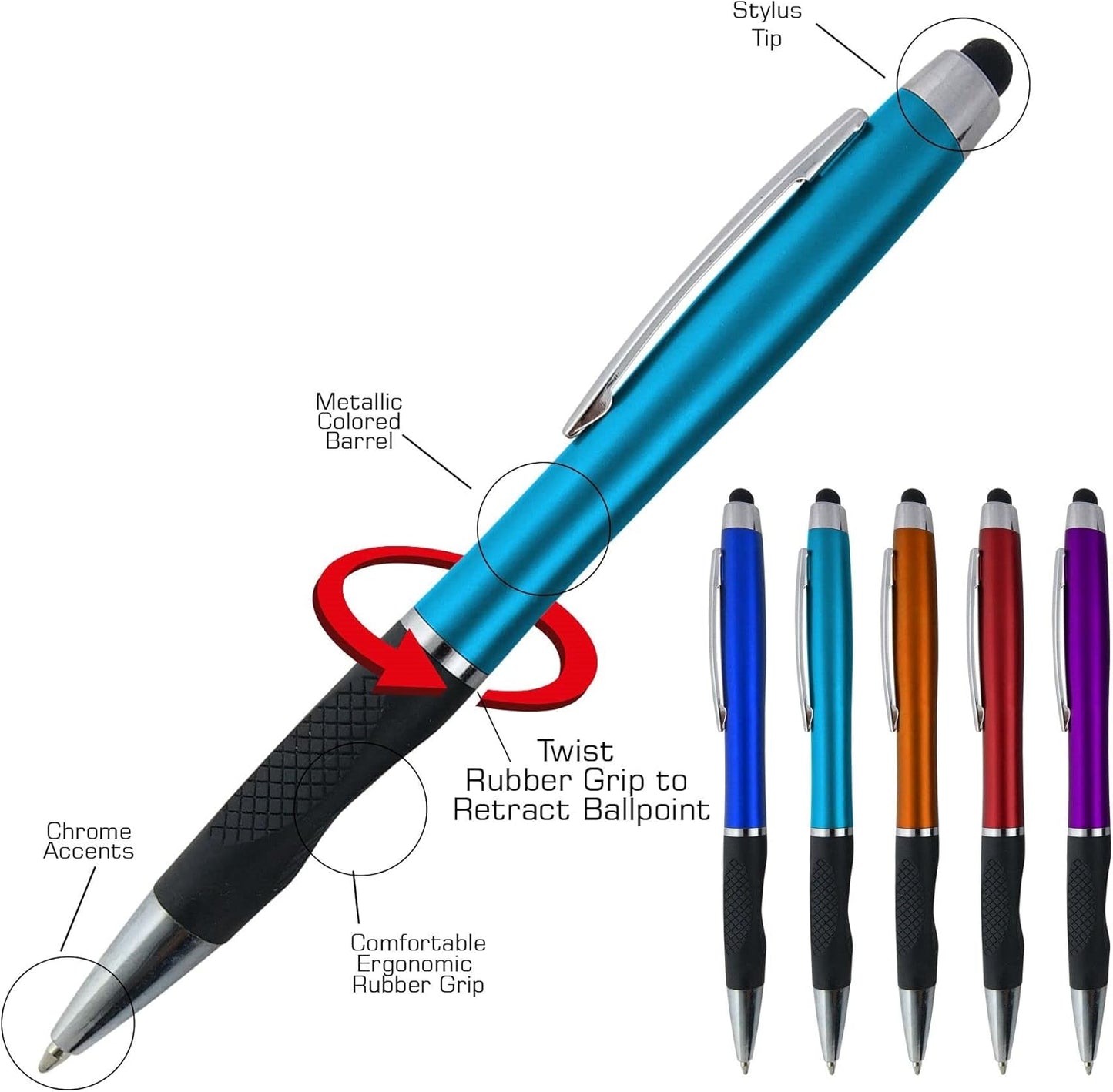 Personalized Pens With your Custom Logo or Text-300 Pack Bulk-for Businesses, Parties, and Events, 2 in 1 Ballpoint Pen + Capacitive Stylus Compatible with Touchscreen Devices, Gold Barrel, Blue Ink
