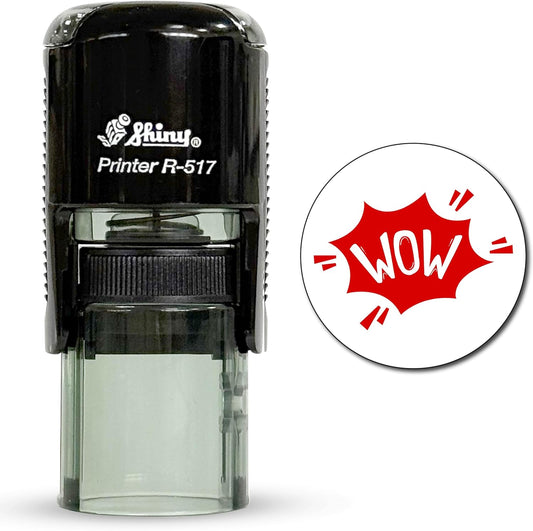 Shiny Wow Teacher Stamp, Round Self Inking Stamp for Classroom, Red Ink