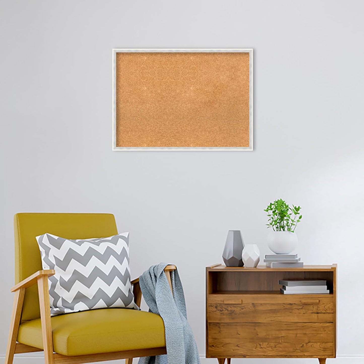 Amanti Art Natural Cork Board for Wall, 21x29 Vision Board with White Frame, Medium Corkboard Office Decor for Home Organization, Modern Corkboard Pinboard to Display Items for Home Organization in
