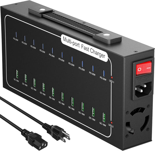 Fast USB Charging Station, 430W 20 Port (10 PD+10 QC) USB C Fast Charging Station for Multiple Devices, Power Charger Block with Intelligent Protection for iPhone iPad Cell Phone Tablet