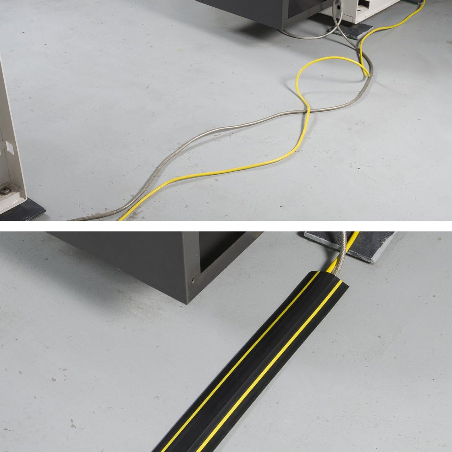 D-Line 30ft Floor Cord Cover, Made in USA Linkable Cable Protector, Hide Extension Cords, Protect Cords, Prevent Cable Trips, Cord Hider, Heavy Duty - Cord Cavity = 1.18" (W) x 0.39" (H), Black/Yellow