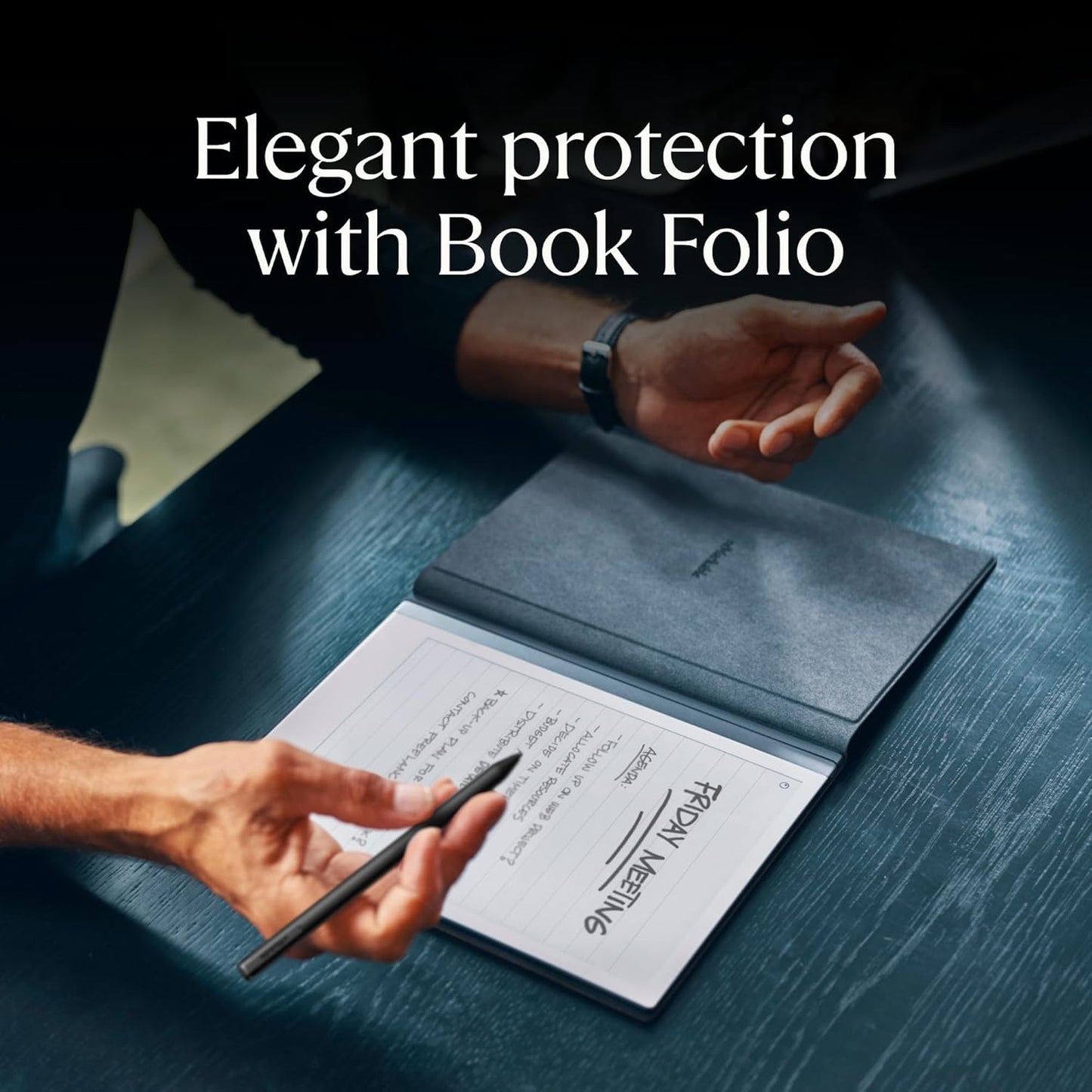 reMarkable Essentials Bundle - Leather Folio | reMarkable 2 Paper Tablet | Black and White 10.3'' Writing Tablet, Marker Plus Pen with Built-in Eraser and Book Folio Case in Black Premium Leather