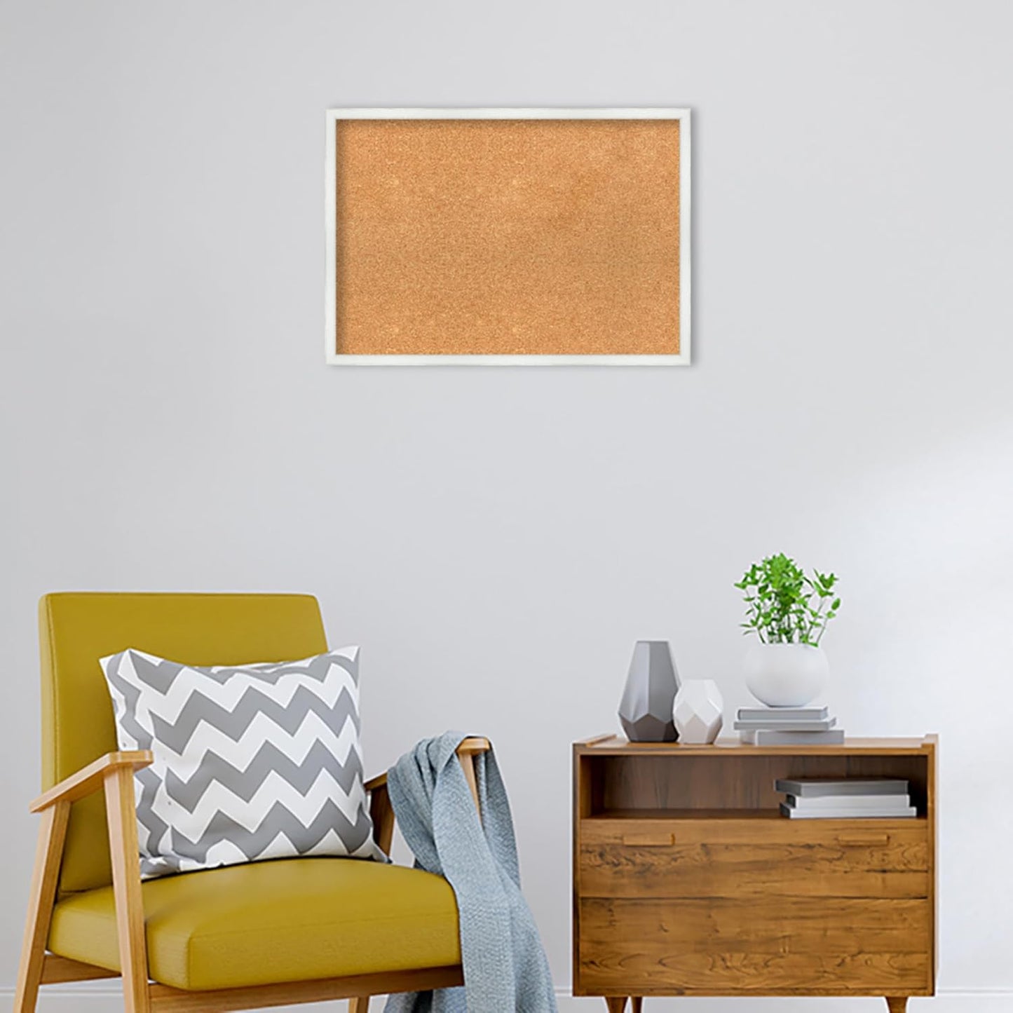 Amanti Art Natural Cork Board for Wall, 19x27 Vision Board with White Frame, Medium Corkboard Office Decor for Home Organization, Country Rustic Corkboard Pinboard to Display Items for Home
