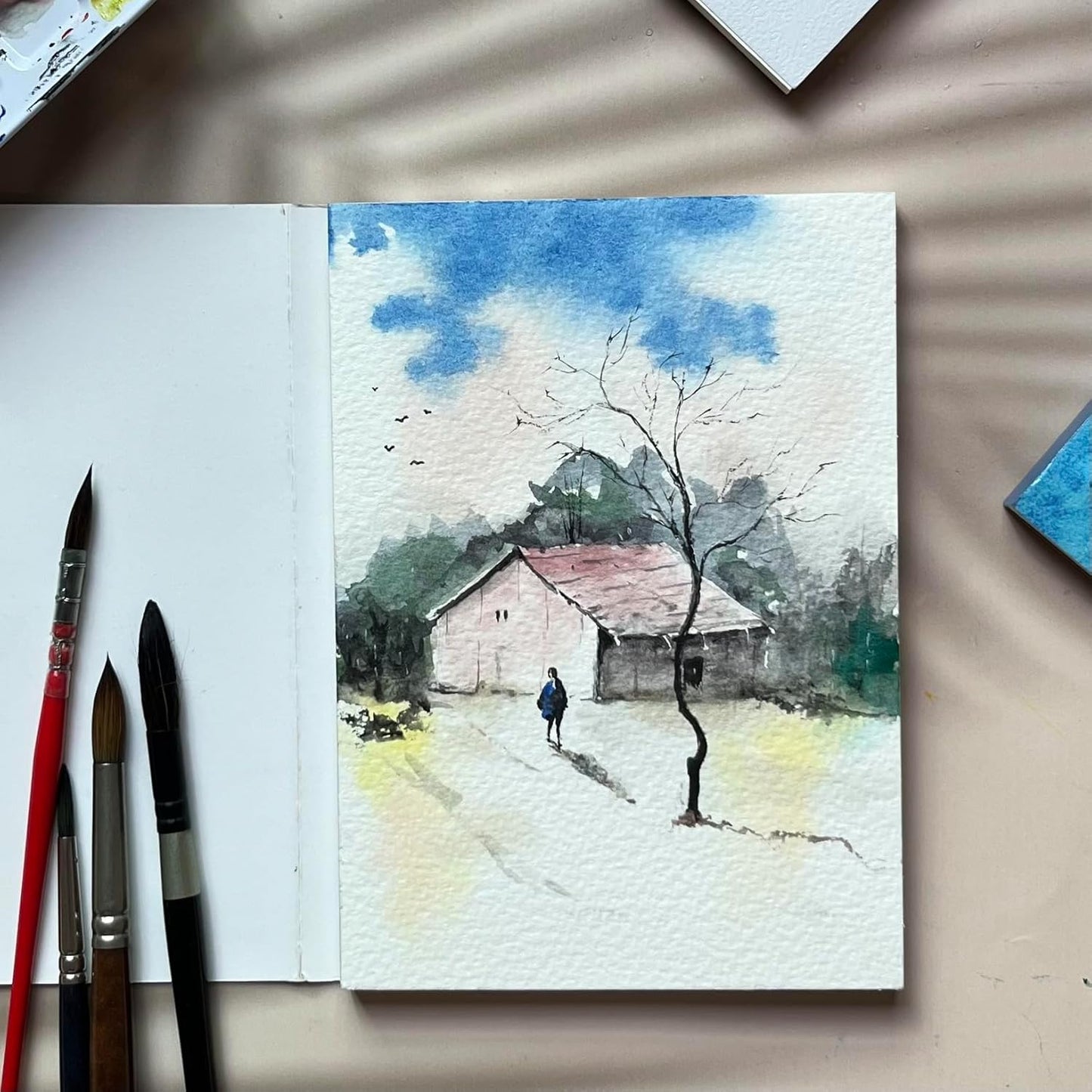 tumuarta Watercolor Pad, 9x12, 100% Cotton, 140 LB, 300 GSM, 16 Sheets, 32 Pages,Acid Free, Cold Press, Watercolor Paper Mixed Media Sketch Books for Watercolors, Acrylic, Gouache, Pencil and More