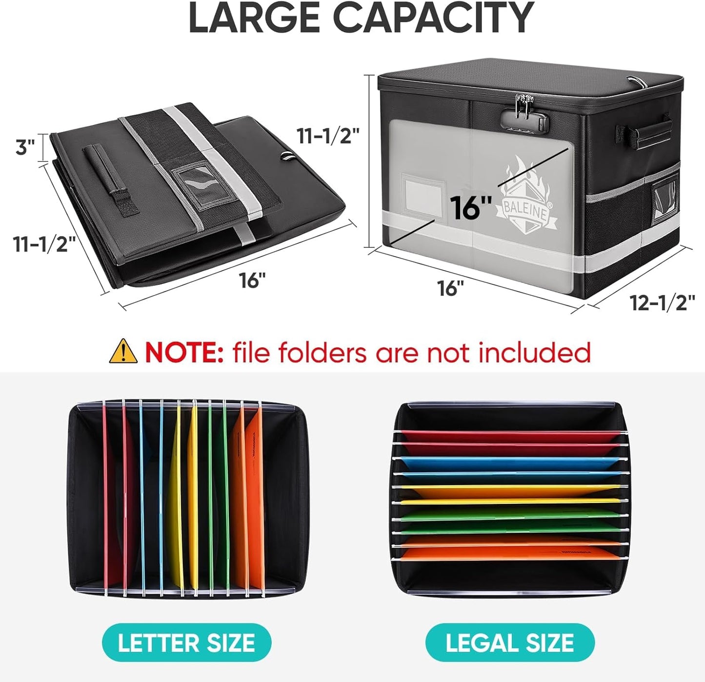 BALEINE Fireproof Document Box with Lock, Portable Fireproof Document Bag Waterproof Fire Proof File Boxes for Documents, File Organizer Box for Important Paperwork (Sliver, 16''x12.5''x11.5'')