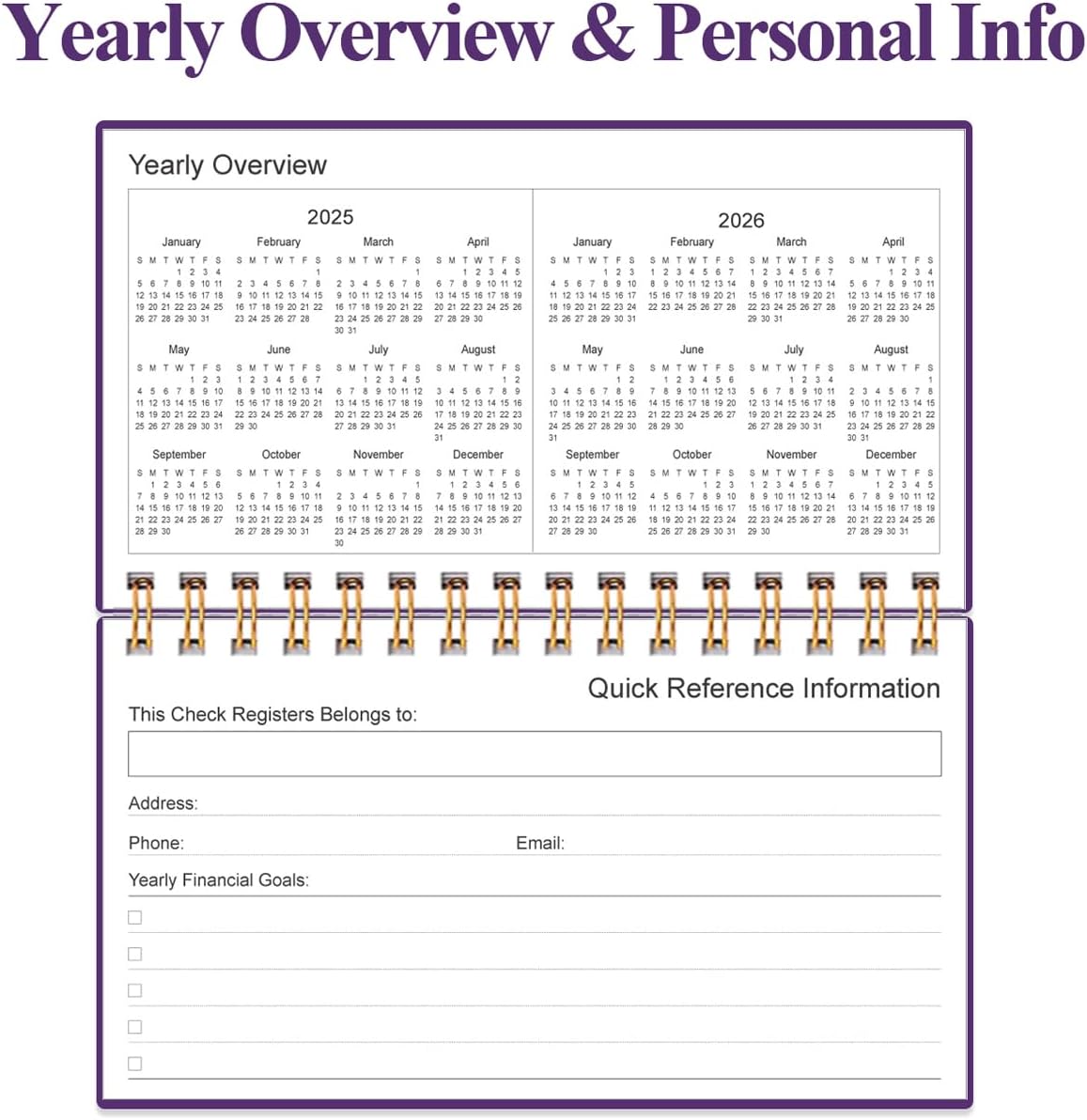 Check Registers for Personal Checkbook - A6 Blank Ledger Transaction Registers for Personal, Check Register Book for Checking and Saving Account, Deposit and Credit Card, 3,75" x 6.75", Purple