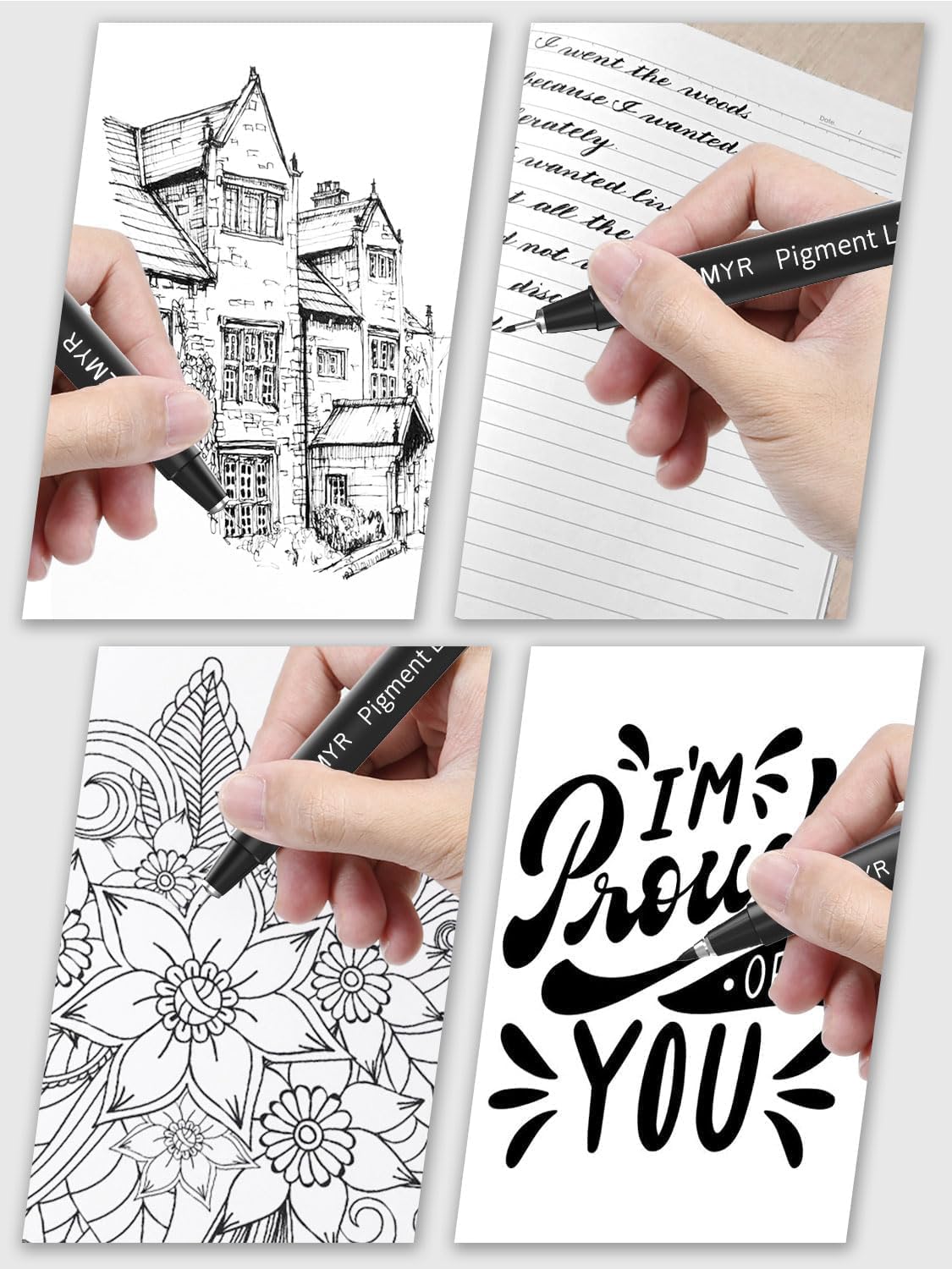4 Micro Fine liner Drawing Art Pens Calligraphy Pens: 0.05mm Size Black Art supplies Waterproof Archival Black Ink Markers For Artists,Use for Professional Watercolor,Sketching
