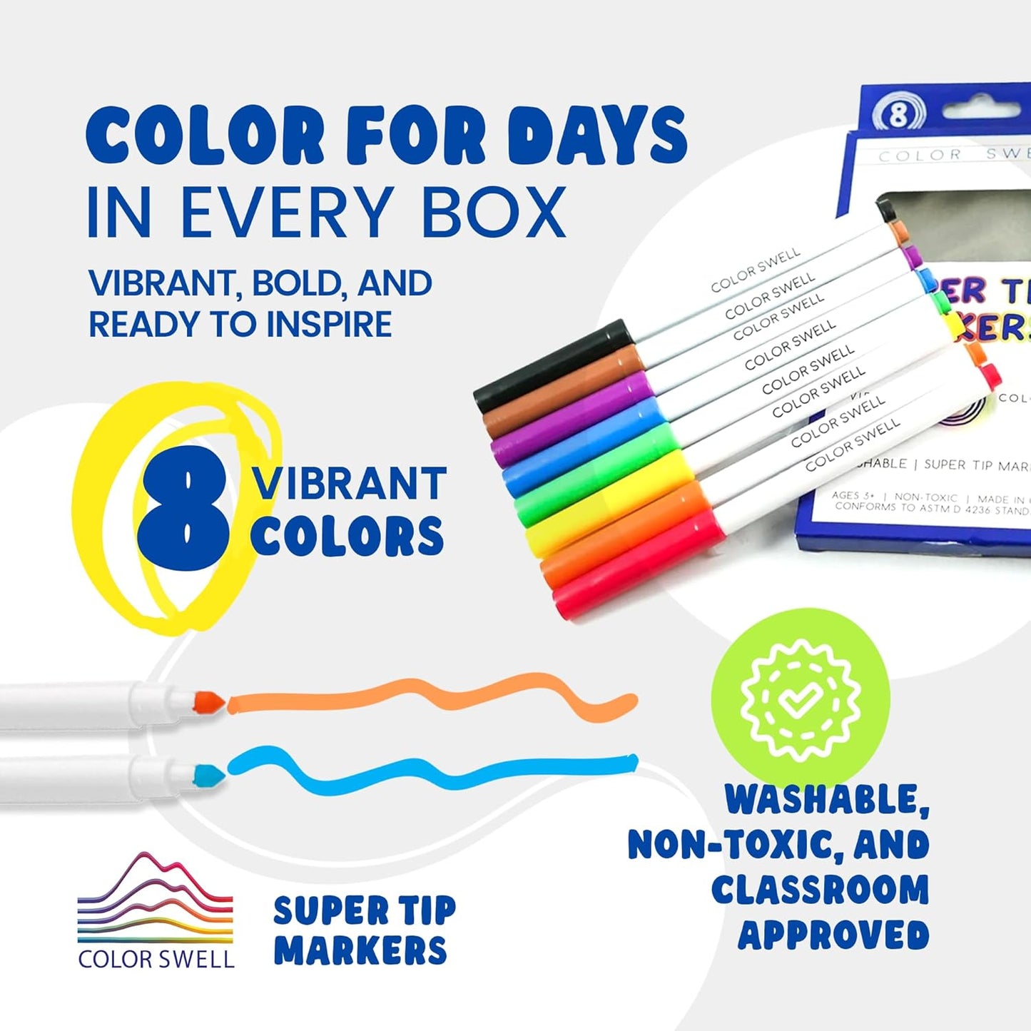 Color Swell Washable Bulk Markers Pack 36 Boxes of 8 Vibrant Colors Each (288 Total Super Tip Markers) for All Ages, Parties, Classrooms, Home