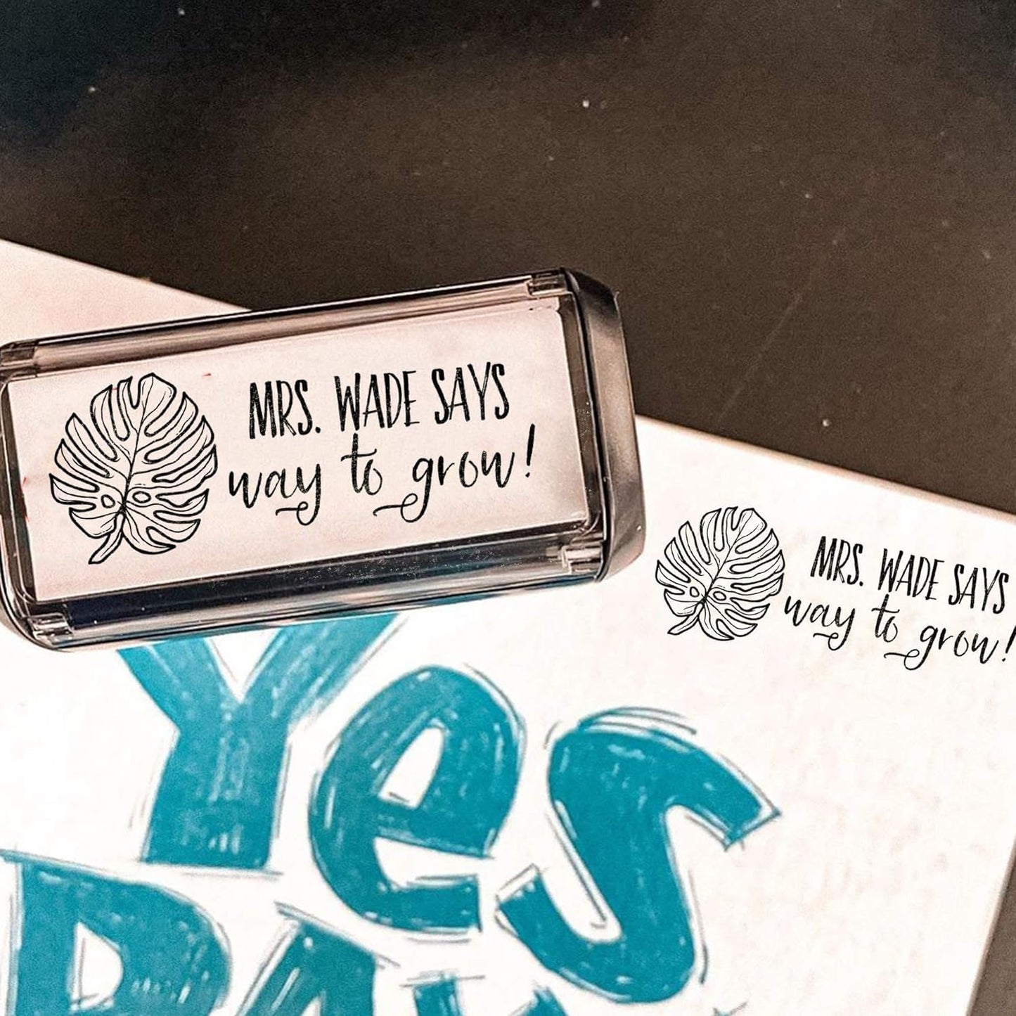 Custom Self-Inking Stamps | 49 Designs | Fun Teacher Phrases | Grading Made Easy | Classroom, Library and Book Stamps (Way to Grow, Xtra Wide)