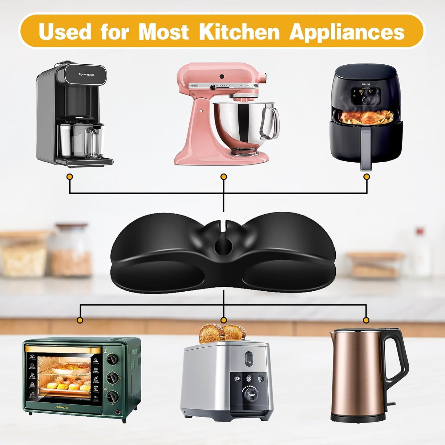 8 Pack Cord Organizer - Black Appliance Cord Organizer, Cord Wrapper and Holder for Kitchen Appliances