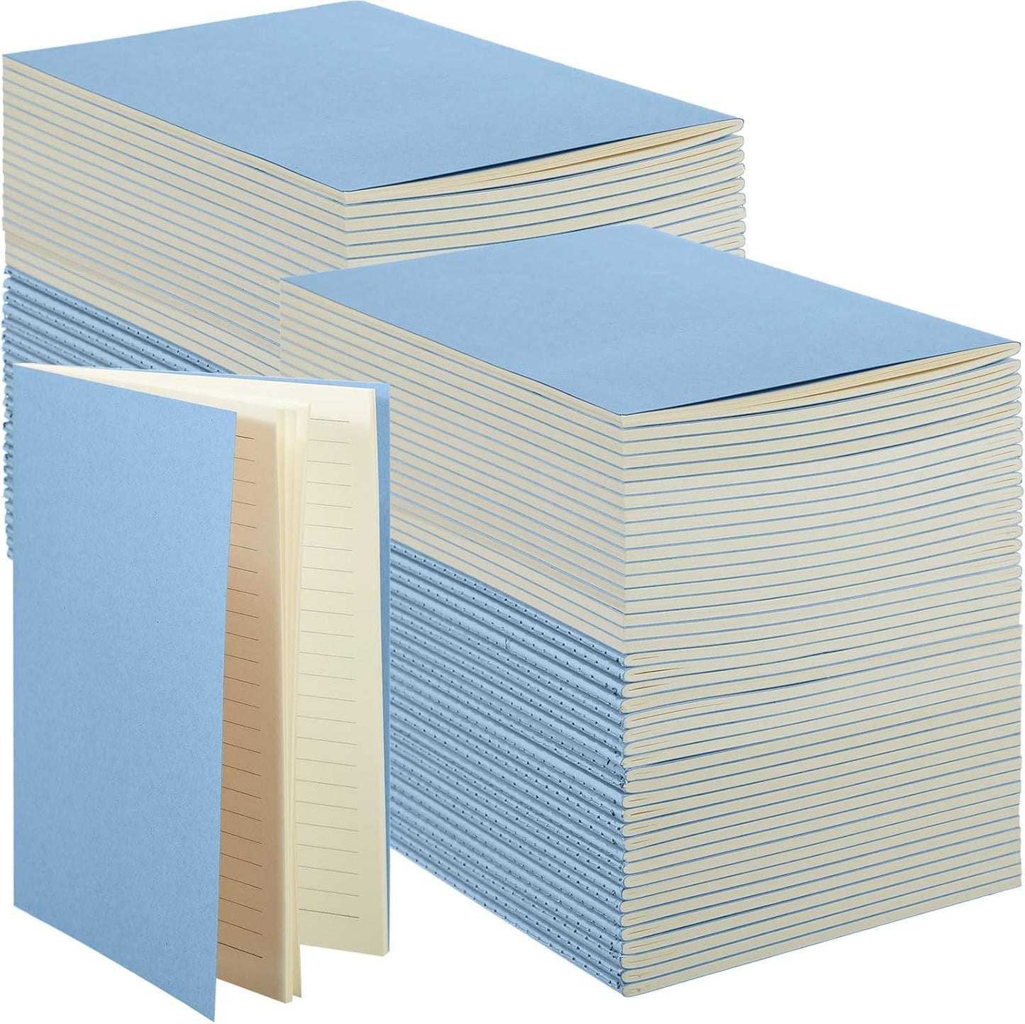 Sepamoon 150 Pack Kraft Notebook Journals 5.82 Inch x 4.13 Inch A6 Softcover Notebooks Bulk for Kids Student Writing Sketch Travel Journal Office Notepad with 48 Pages 24 Sheets, Lined(Light Blue)