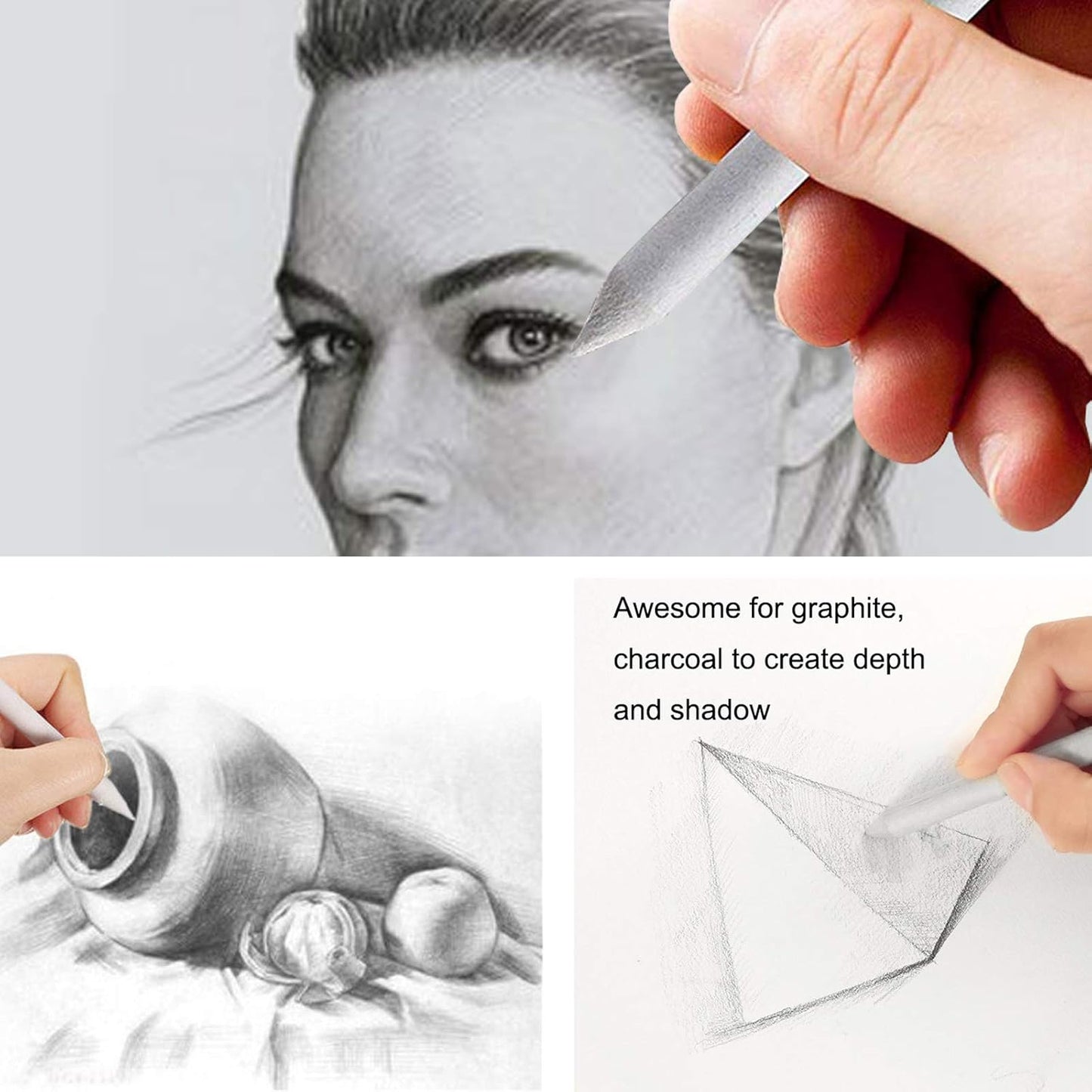 21 Pcs Blending Stumps and Tortillions Set with Sketch Sandpaper Pencil Sharpener Pointer and Pencil Extension Tool Drawing Art Kneaded Eraser for Student Sketch Drawing Set by VENCINK