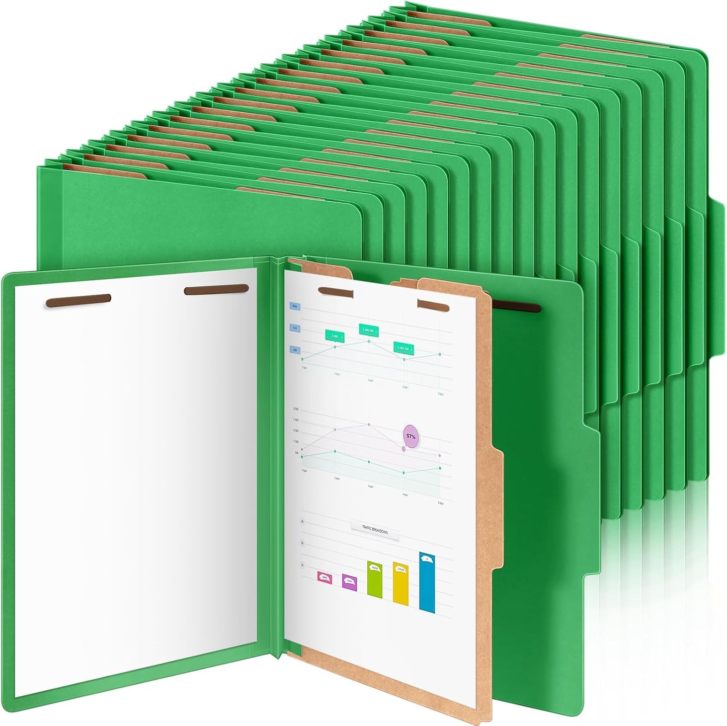 60 Pcs Classification Folders Letter Size, 1 Divider Pressboard File Folder with Fasteners, Expanding File Organizer Bulk for Teachers, Clergy, Office, Church, Christmas Donations (Green)