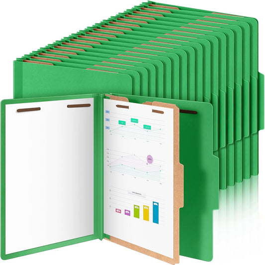 60 Pcs Classification Folders Letter Size, 1 Divider Pressboard File Folder with Fasteners, Expanding File Organizer Bulk for Teachers, Clergy, Office, Church, Christmas Donations (Green)