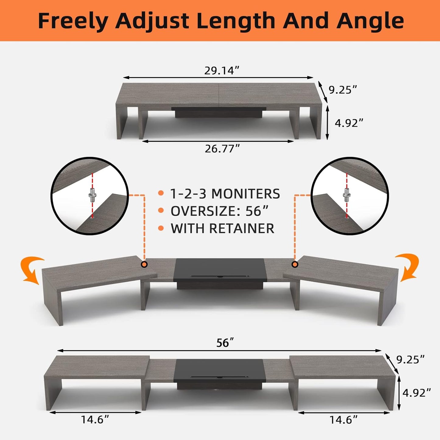WESTREE Triple Dual Monitor Stand Riser, 56" Extra Long Monitor Stand for 1~2~3 Monitors, Monitor Stand with Length and Angle Adjustable, 3 Shelf Desktop Organizer Riser for Monitor Computer Laptop
