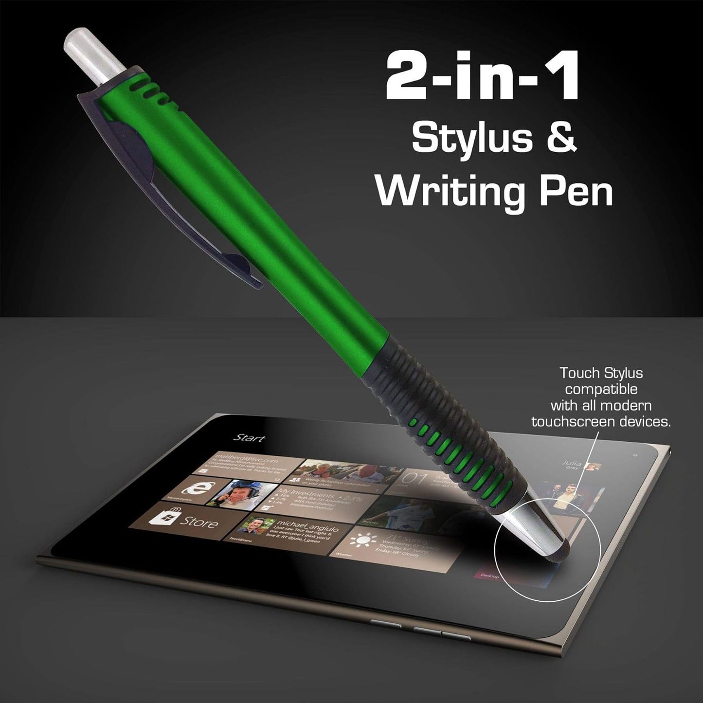 Personalized Pens with Your Custom Logo or Text-250 Pack Bulk-for Businesses, Parties, and Events, 2 in 1 Capacitive Stylus & Ballpoint Pen Compatible with Most Touchscreen Devices, Silver