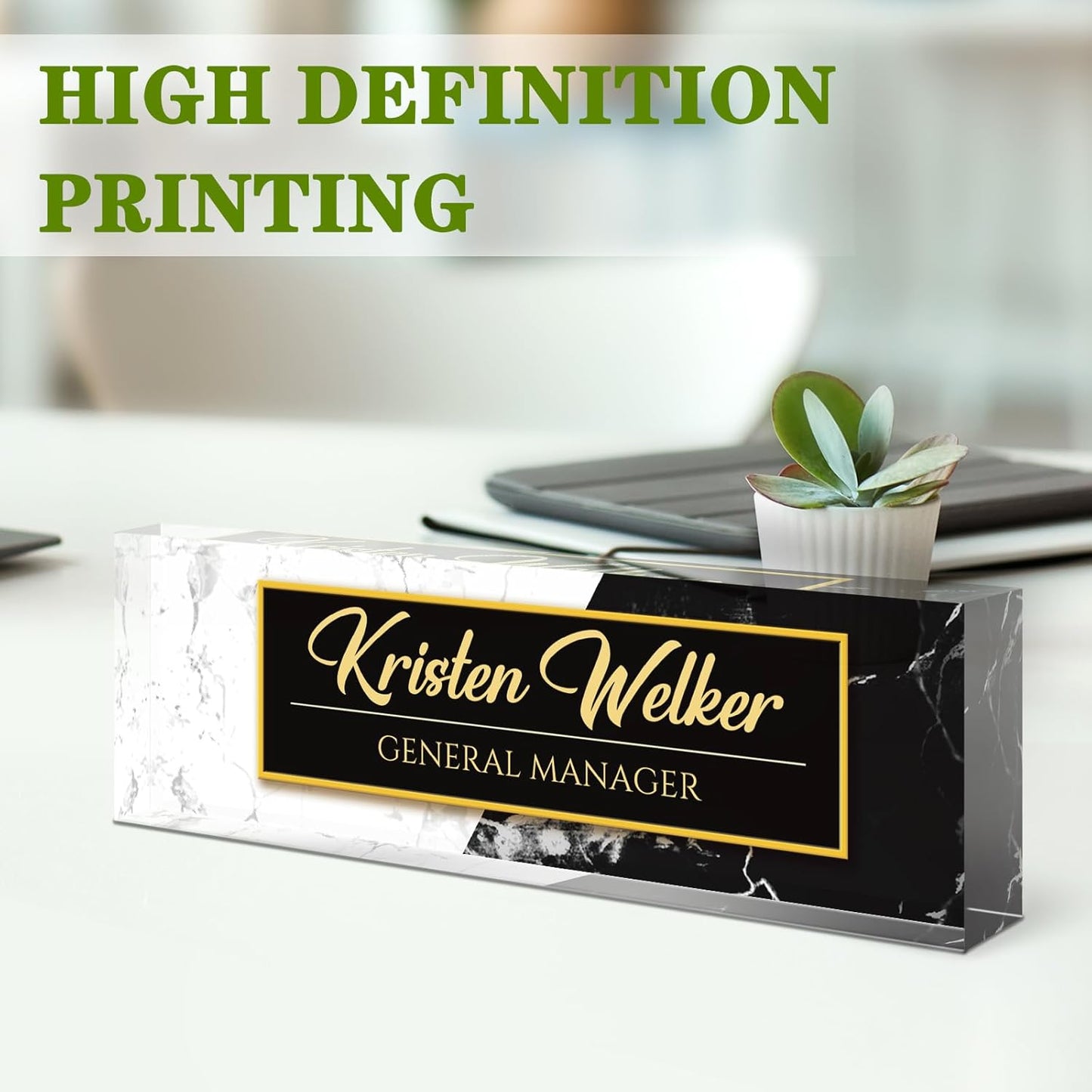Name Plate for Desk, Desk Name Plate Personalized, Office Decor for Women Men, Acrylic Desktop Accessories, Office Appreciation Gifts for Boss Social Workers Nurse Teacher Employee (White/Black)