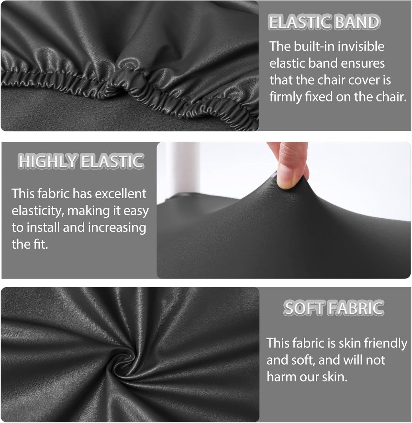 CWK Waterproof PU Leather Dining Chair Covers Set of 2-Stretchable Chair Seat Slipcovers, Removable & Washable Protector for Dining Room,Home,Office,Wedding,Rear Covers (PU-Black)
