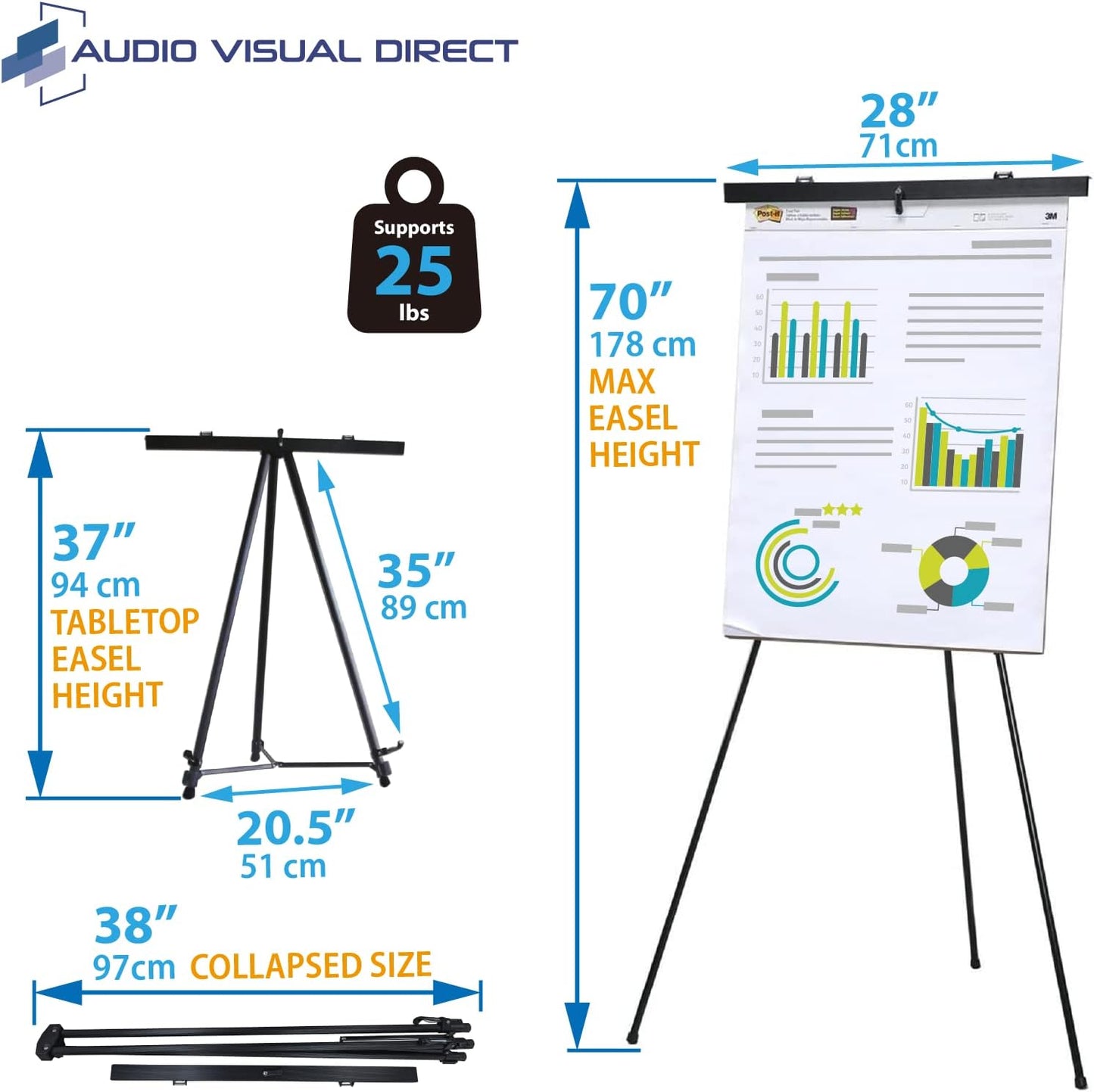 Pack of 4-Lightweight Aluminum Flip-Chart Presentation Easel, Black (4 Pack)