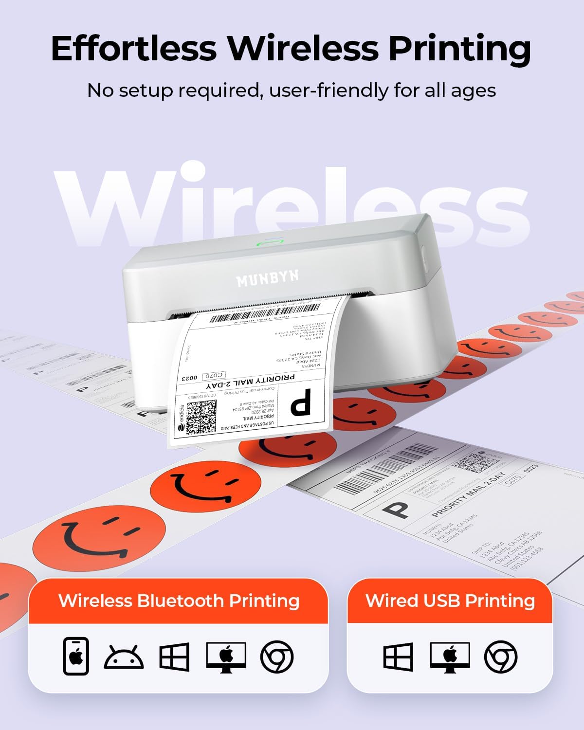 MUNBYN Bluetooth Thermal Label Printer RW403B, Wireless 4x6 Shipping Label Printer for Small Business, Compatible with Android, iPhone, Windows, Mac, Chromebook, Print Width 1.57"-4.25"