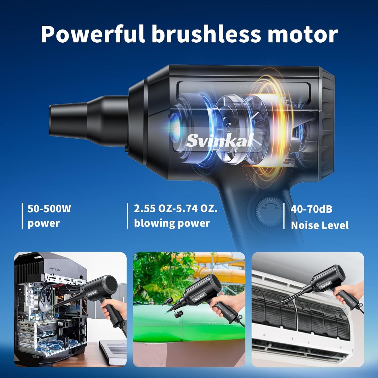 Electric Air Duster, 500W High Power with 40000RPM, Stepless Speed, 6oz Blowing Power, Ideal Canned Air Replacement for Cleaning Keyboards, Electronics, PC, and More