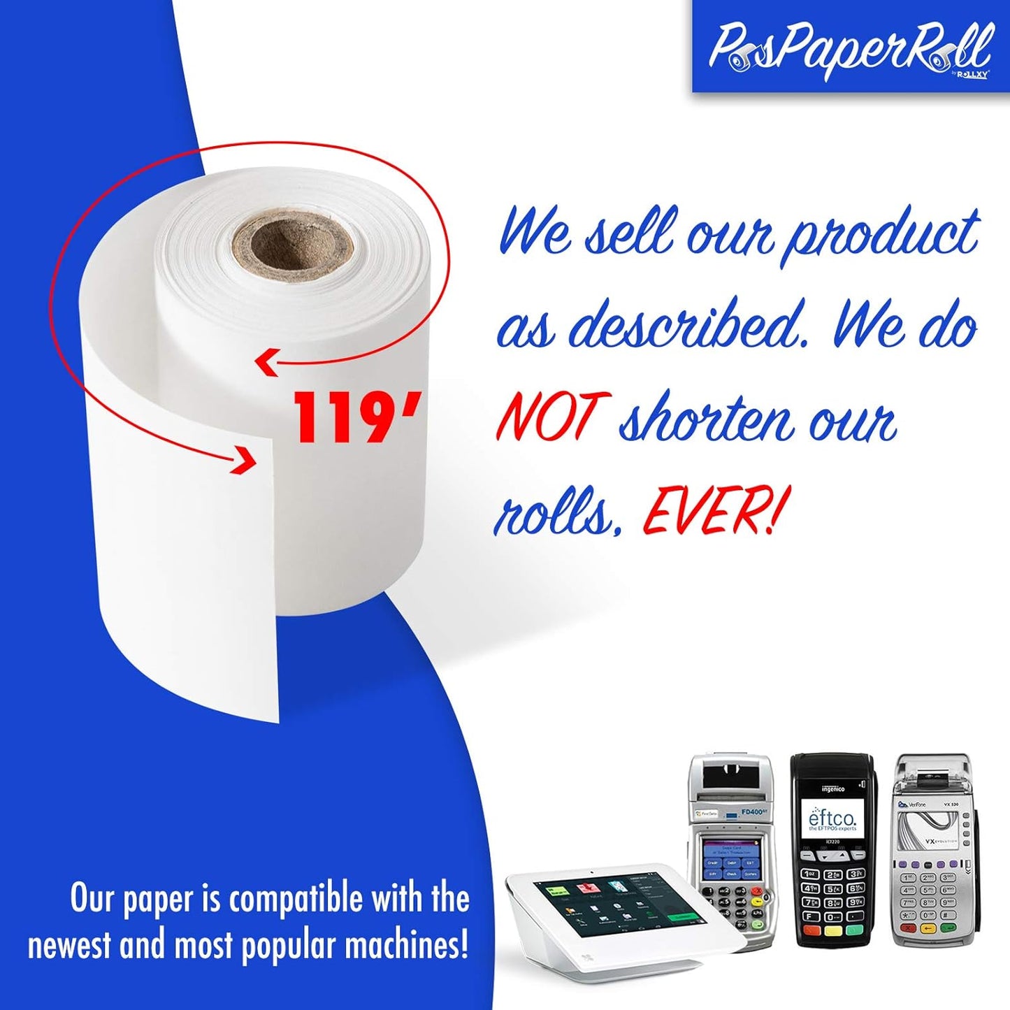 50 First Data 3 1/8 X 119 Thermal Credit Card Paper Rolls