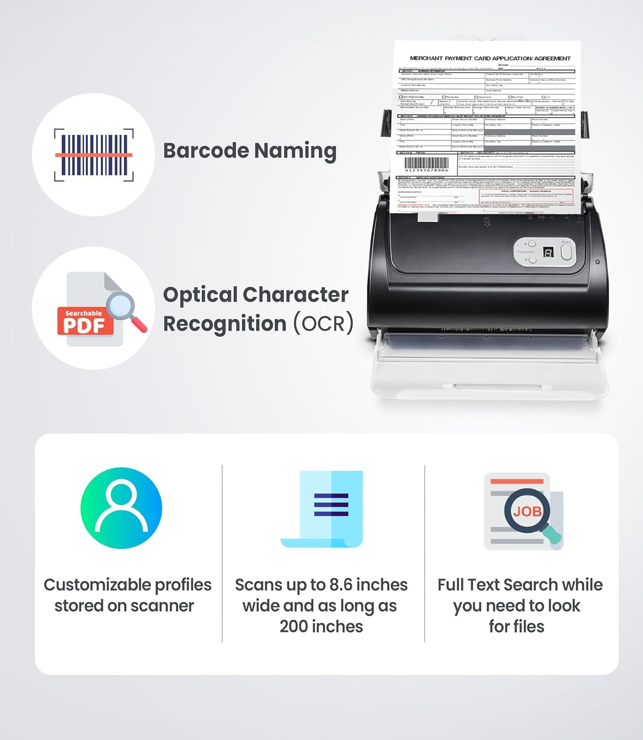 Plustek PS188 High Speed Double-Sided Color Document Scanner, with Automatic Document Feeder (ADF), 30 Pages Per Minute, Support Windows 7/8/10/11