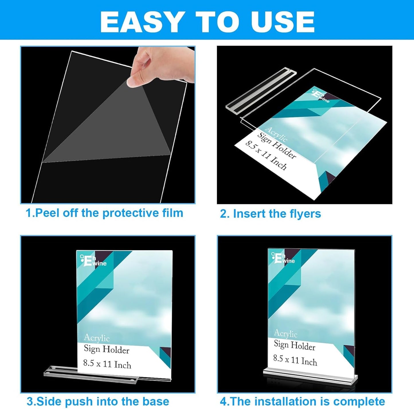 EHWINE Acrylic Sign Holder 8.5 x 11, 18 Pack Double-Sided Stand up Table Top Sign Holders, Clear Acrylic Picture Frame Menu Flyer Paper Holder Display Stand for Office Business Store Wedding Party